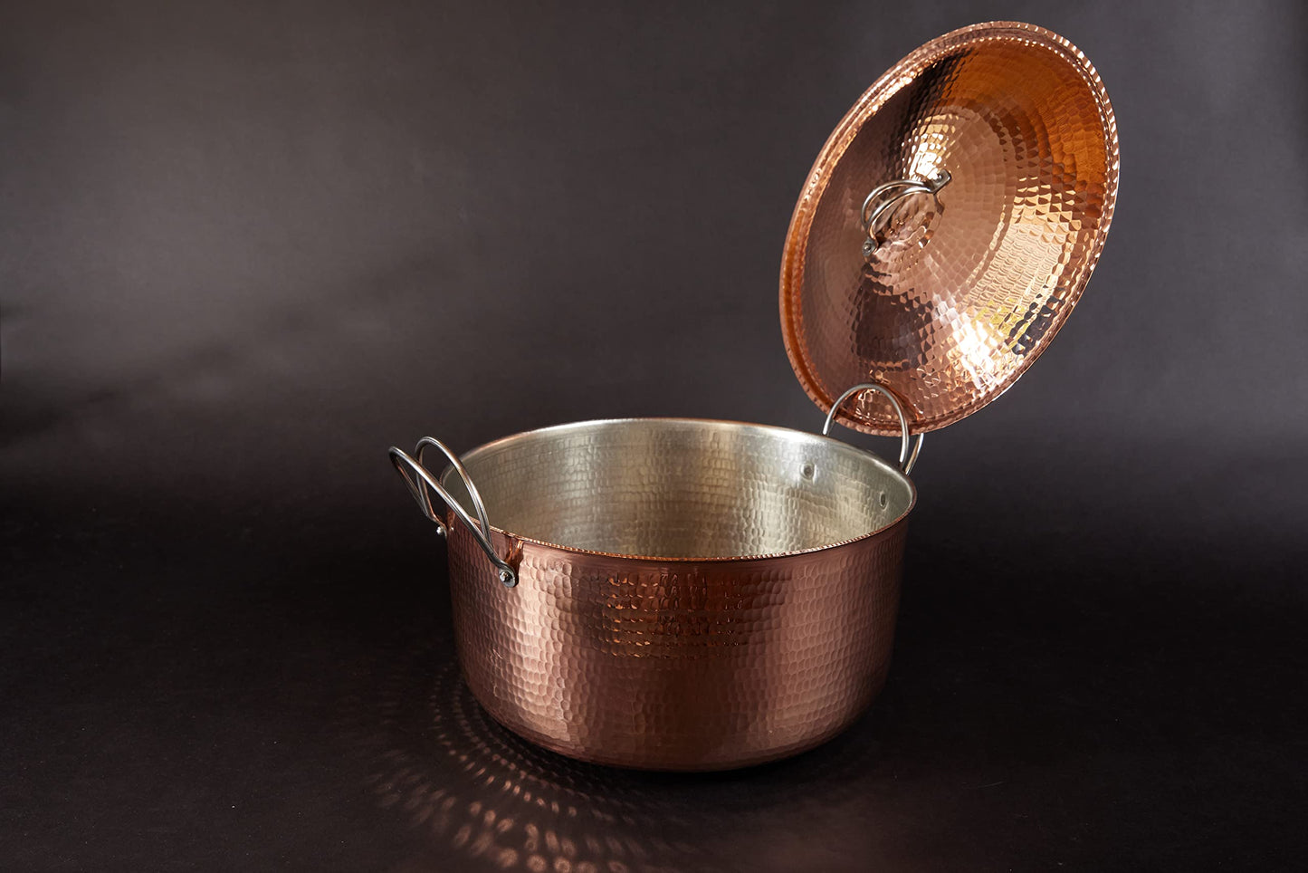 Sertodo Copper Dutch Oven | 12 in Diameter x 6 in Tall| Big and Beautiful | 11.5 Quart Capacity | Patented Stainless Steel Handle System | 100% Solid Copper, Heavy Gauge, Hand Hammered