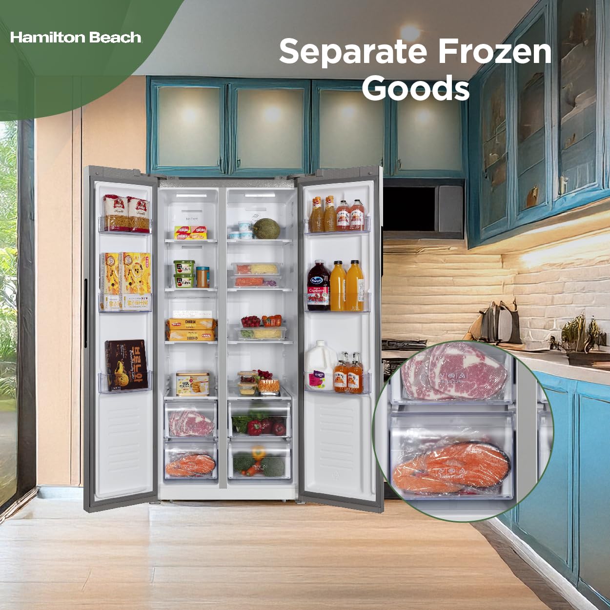 Hamilton Beach HBF1558 15.6 cu ft Counter Depth Full Size Refrigerator, Side Doors, Stainless
