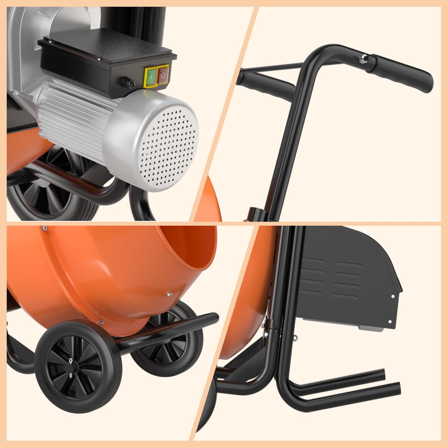 5.5CuFt Heavy-Duty Electric Cement Mixer 550W，220V Portable Concrete Mixer with Steel Frame & 2800 RPM Motor，Wheelbarrow Style for Construction, Garden, DIY