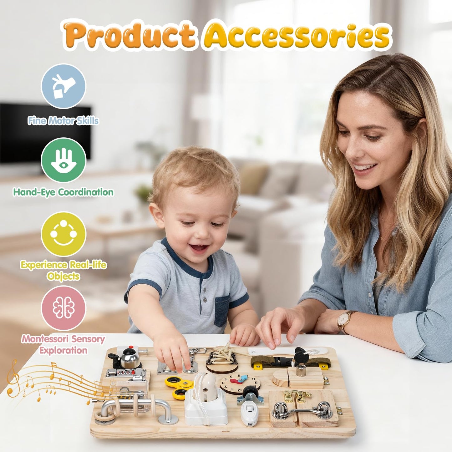 Azoravio Busy Board for Toddlers 1 2 3 4 Year Old - Large Montessori Sensory Toys, Wooden Fidget Activity Board for Boys and Girls, Motor Skills Gifts for ADHD & Autistic Children Kids