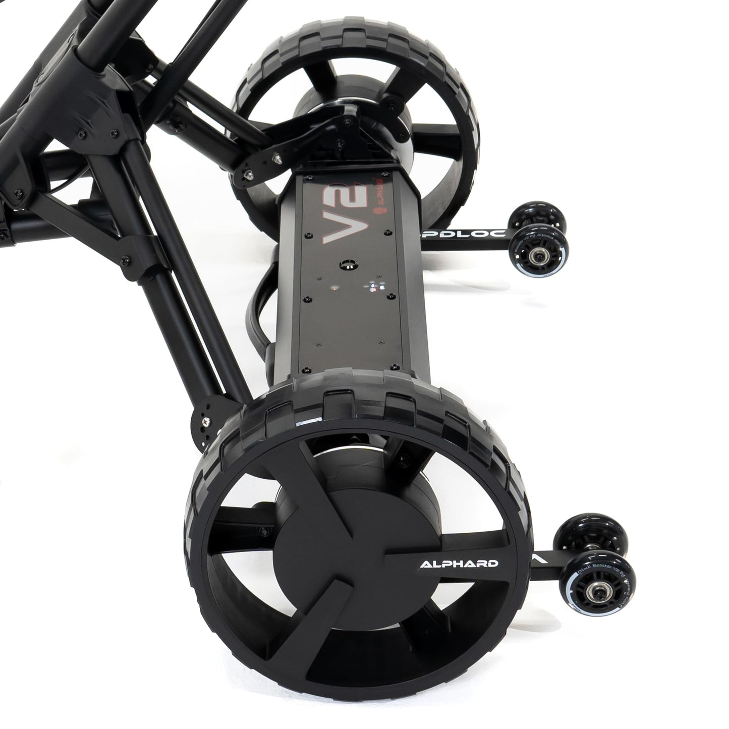 Alphard Club Booster V2Pro – Convert Your Push Cart into a Motorized, Electric Remote-Controlled Golf Caddie (Quad XL/Triswivel/Nitron)- New 2025 V2Pro with Permanently Attached Wheelie Bars (V2BBPRO)