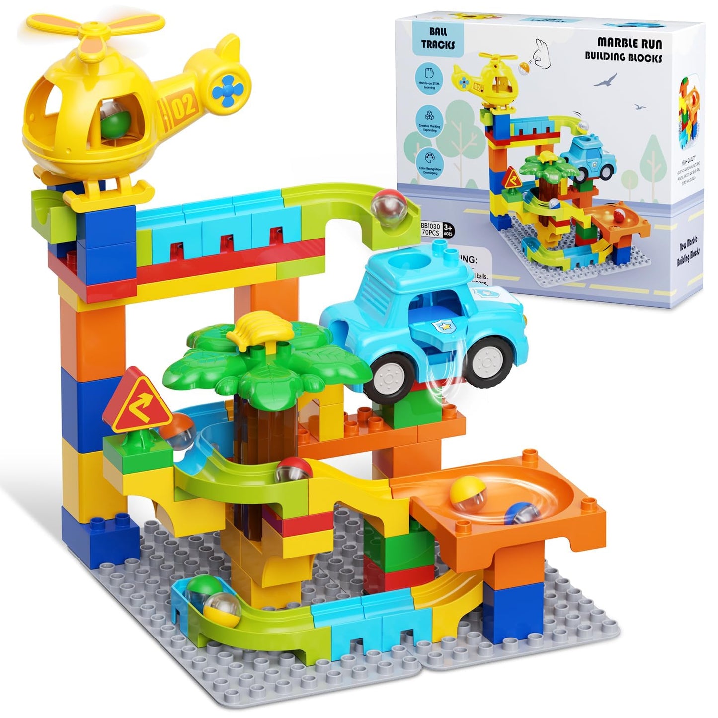 Marble Runs for Kids 4-8,Building Blocks Compatible with Major Brands, Birthday Toys Gifts for Ages 3 4 5+ Boys Girls，Toddler Education Montessori Learning STEM Toys Marble Runway Maze Track Set