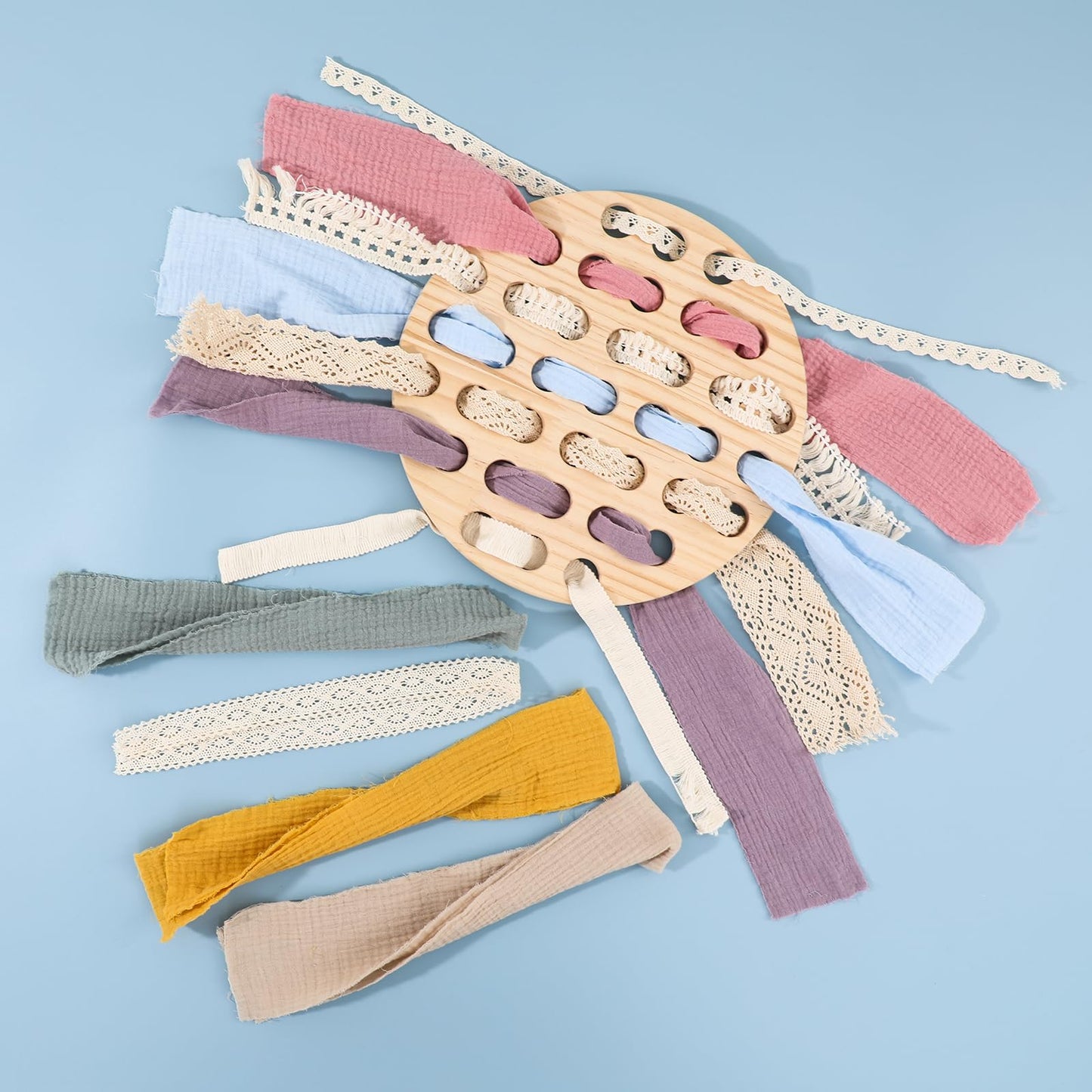 COTTOVE Wooden Lacing Toys Open Ended Busy Board with Play Silks Kid Weaving Board Handwork Preschool Loose Parts Montessori sensorial Materials 3-6 Years Montessori Practical Life