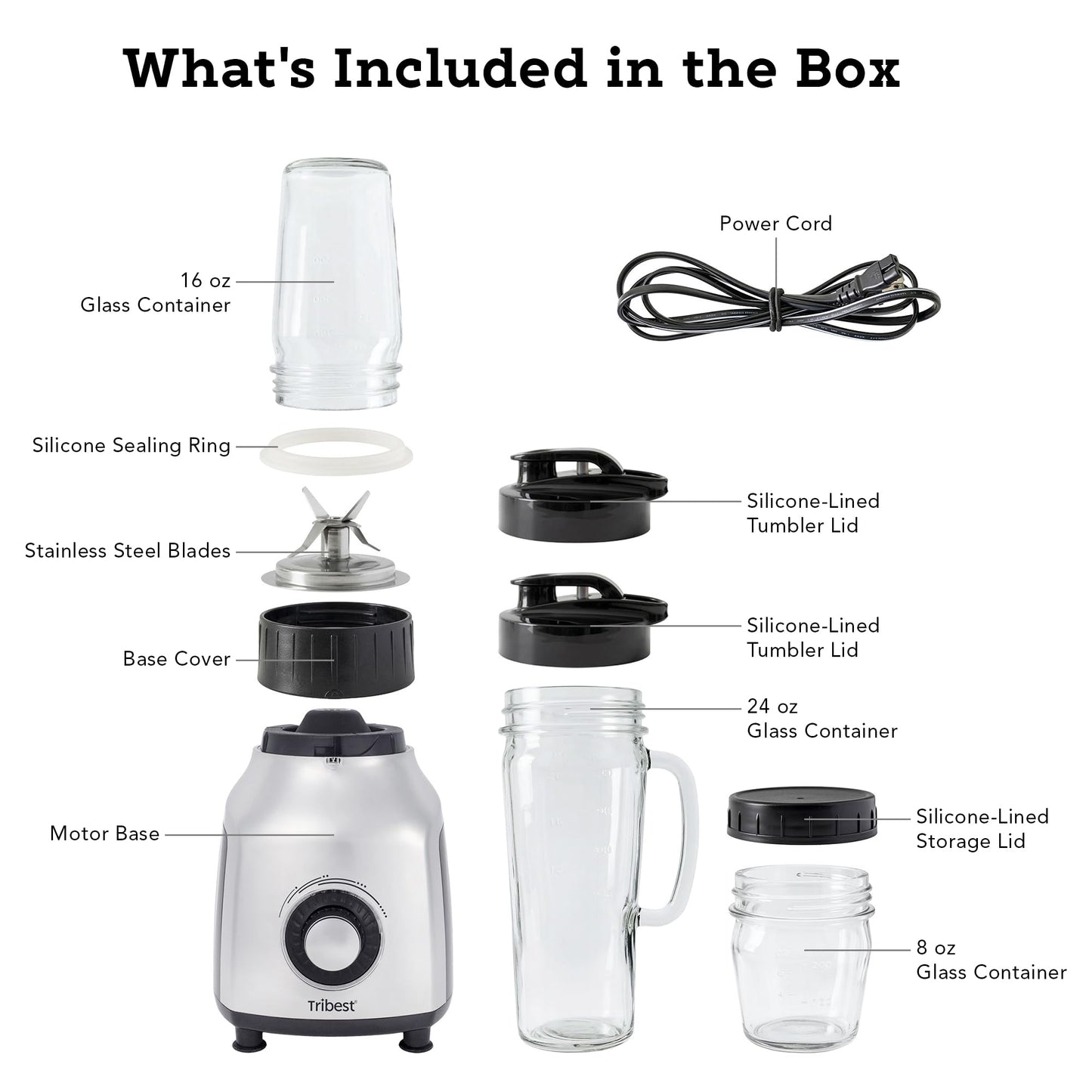 Tribest PBG-5050-A Portable Blender for Shakes and Smoothies with Glass Blender Cups, Chrome