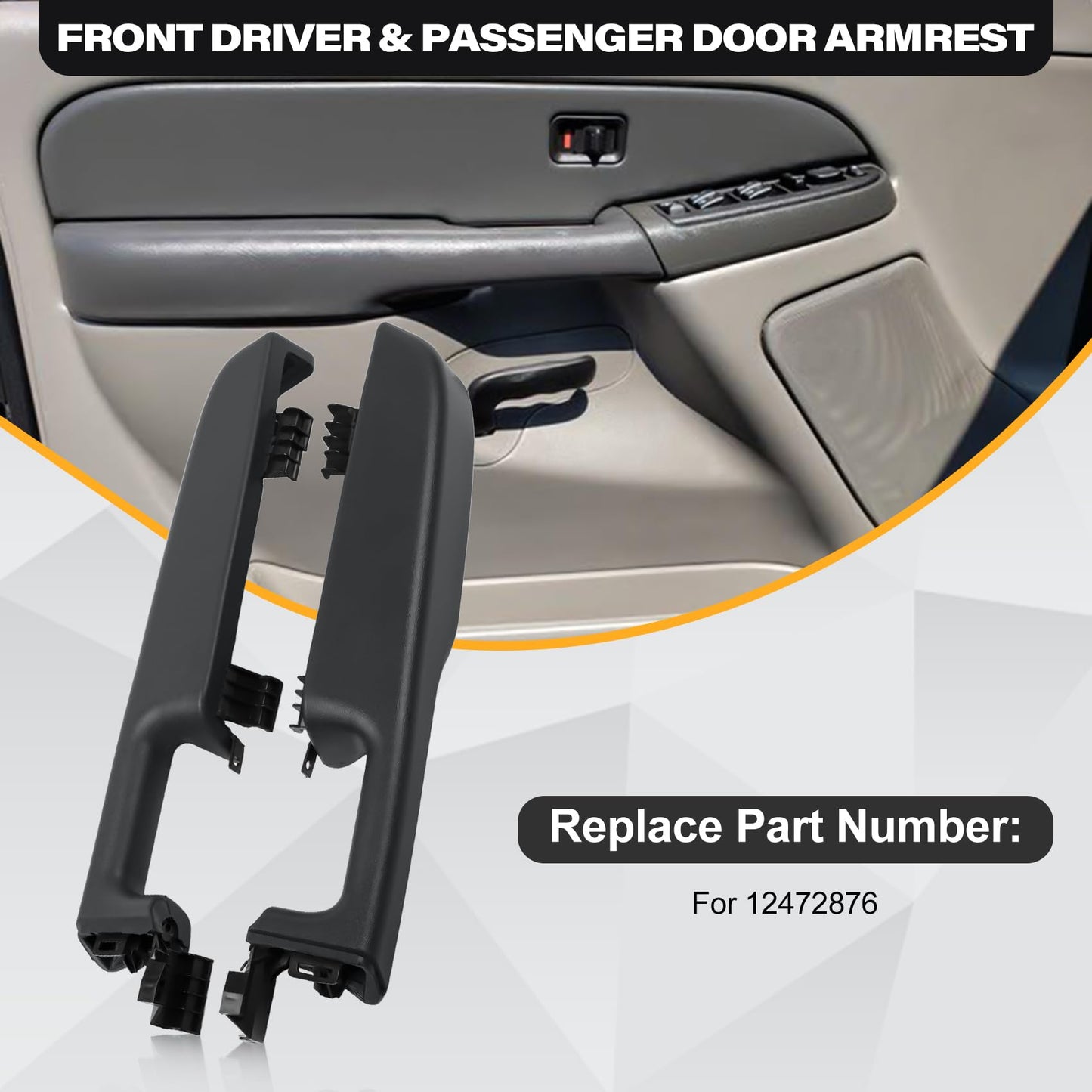 12472876 Front Driver & Passenger Side Door Armrest Handle for 1999-2006 Chevy Suburban Silverado Sierra Tahoe Avalanche Escalade & GMC Yukon, Front Left & Right Door Arm Rest with Handle, Dark Gray