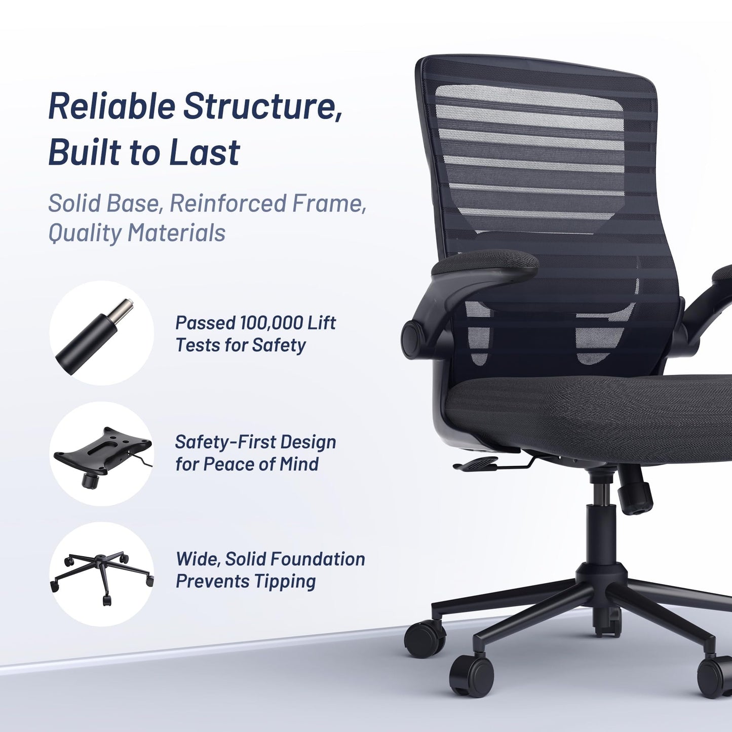 QLTPLUS Office Desk Chair for Long Hours & Lower Back Pain Relief – 4“ Thick Molded Foam Cushion, Enhanced Lumbar Support, Padded Flip-up Armrests, New Year Workspace Upgrade, Black