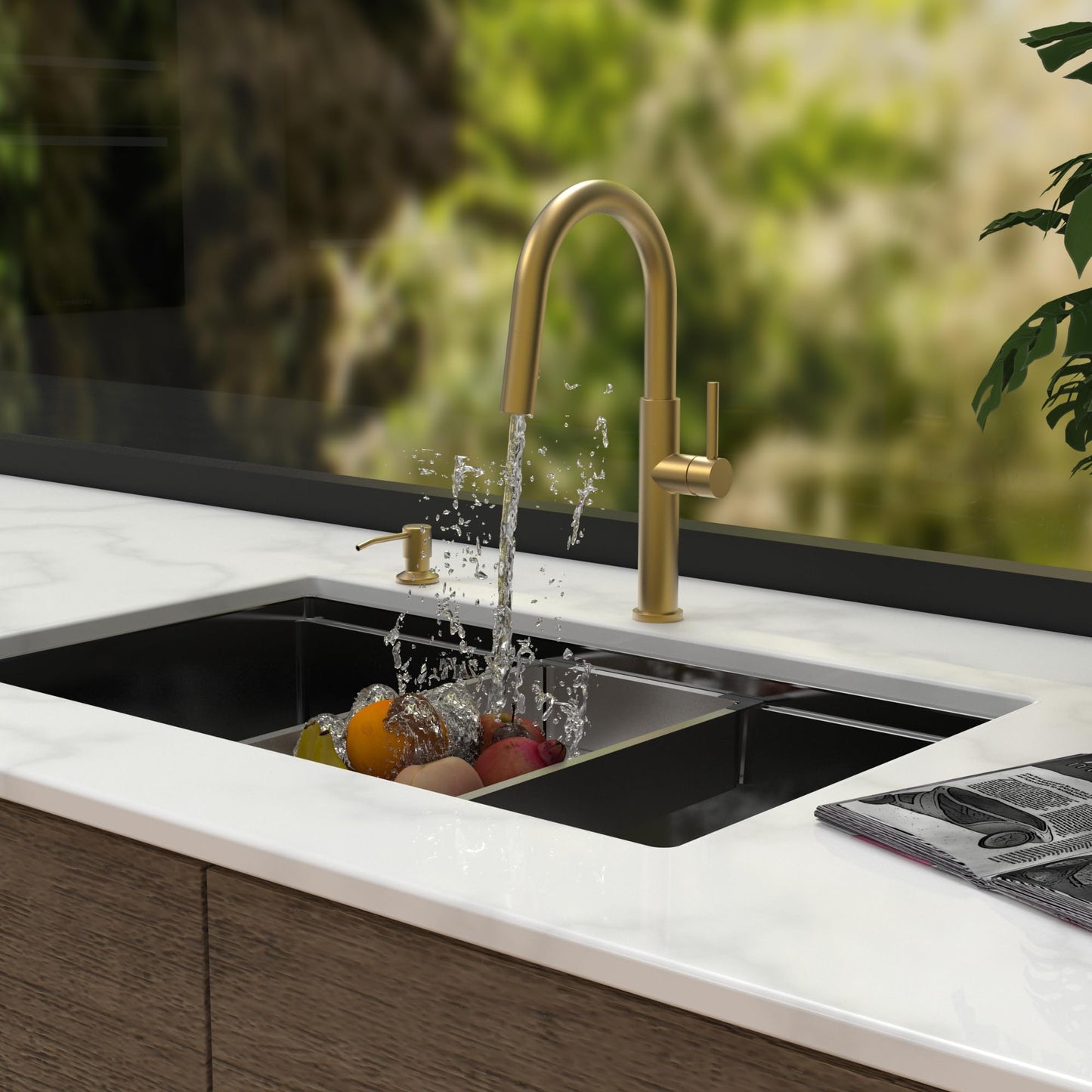 Voriva Kitchen Faucets with Pull Down Sprayer - Single Handle High Arc Stainless Steel Kitchen Sink Faucet, Modern Kitchen Faucets for Farmhouse Bar RV Laundry Camper Brushed Gold