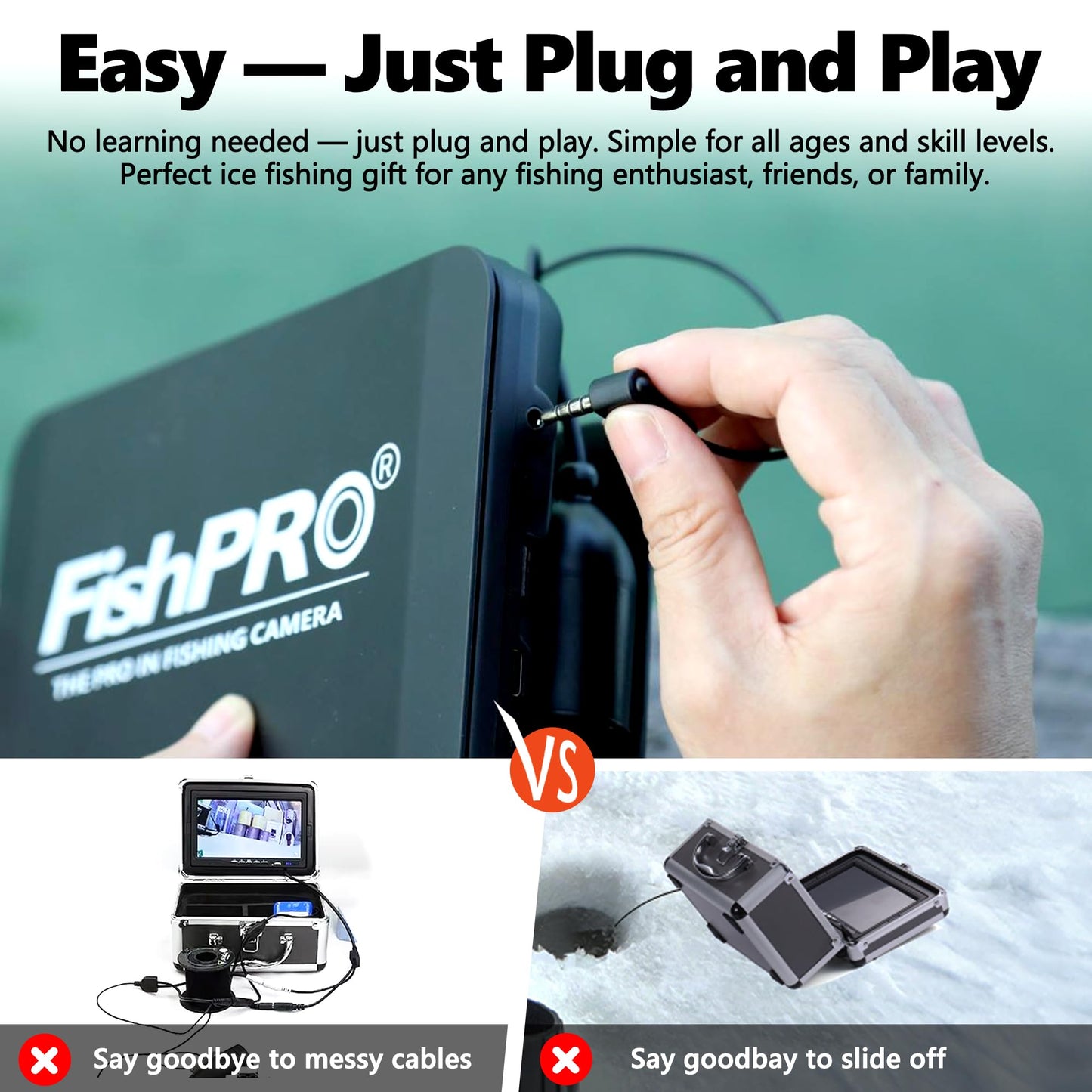 [FishPRO® 2026 Upgrade] NO.1 HD 1080P Underwater Fishing Camera 7'' IPS- DVR-32GB, w/10,000mAh(Ease to Use), Ice Fishing Camera Underwater, Fish Finder Camera for Boat Ice Lake Fish, LED+IR/82.5ft