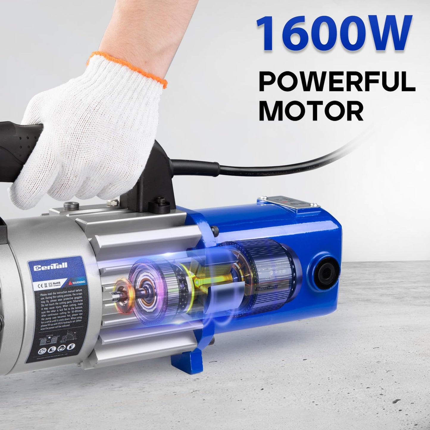CENTALL 1" Electric Hydraulic Rebar Cutter 2-3S Cutting Speed Portable Rebar Cutter Cutting Rebar 4-25mm #8 120v/60hz (RC25 Blue/Black)
