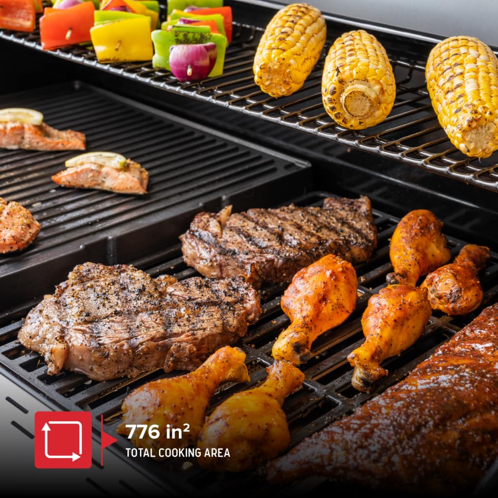 Nexgrill Deluxe 6-Burner Dual Fuel Propane Gas Grill with Searing Side Burner and Griddle Insert, Stainless Steel Frame, 60,000 BTUs Output, BBQ Grill for Outdoor Gatherings - 720-0896GH