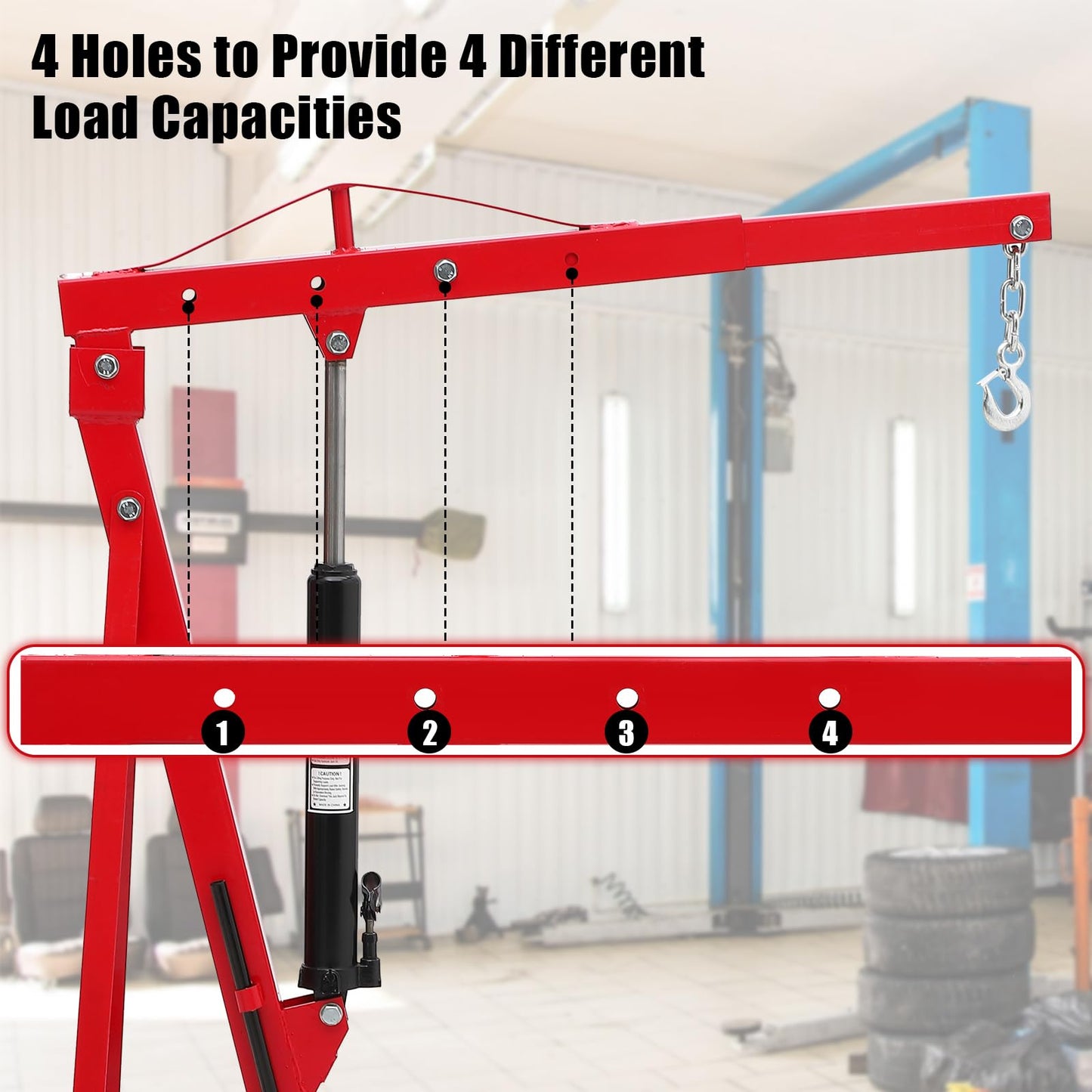 2 Ton Hydraulic Engine Hoist, 4400 LBS Folding Picker Hoist, 6 Casters and Lever Heavy-Duty Hoists for Garage Auto Repair (Red)