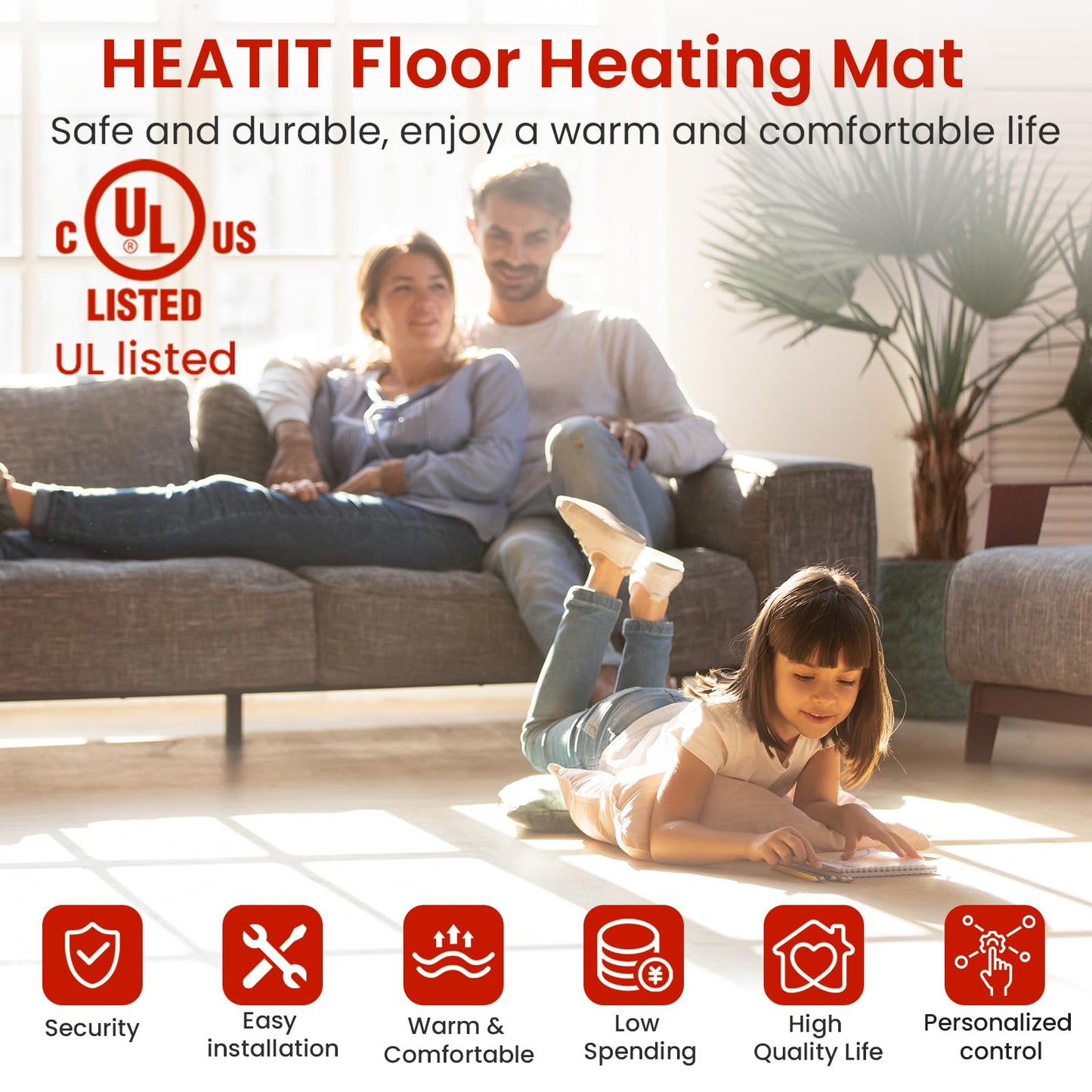 60 sqft HEATIT Warmmat Electric Radiant Self-adhesive Floor Heat Heating System & ET-7AW Thermostat & Alarm Monitor