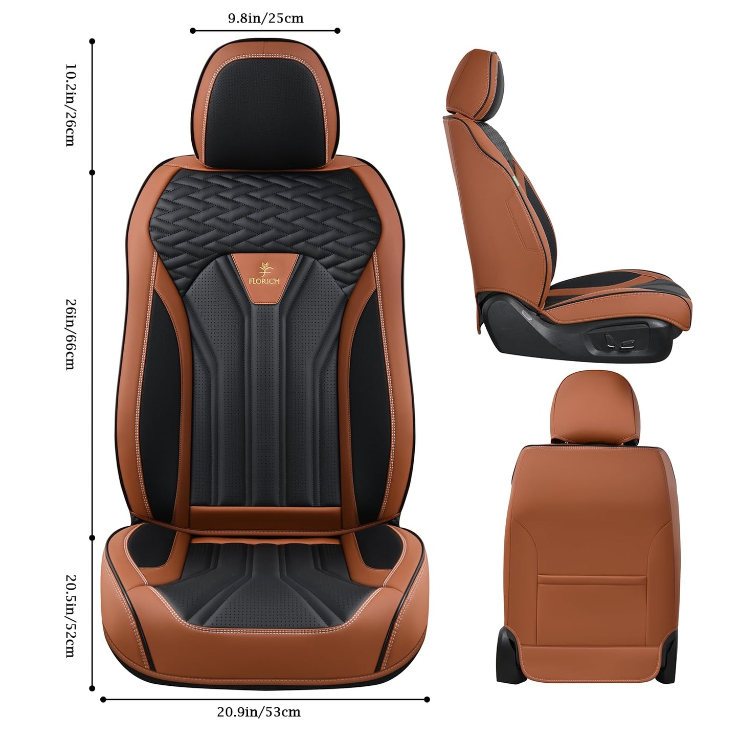 FLORICH Leather Seat Covers, Seat Covers Full Set, Car Seat Protectors 5 Seats,Automotive Seat Covers Fit for Most Cars Trucks-Brown&Black
