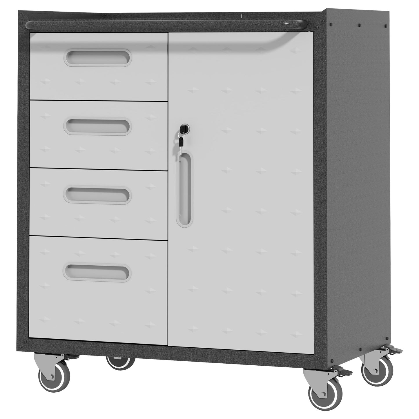 BIZOEIRON Metal Storage Cabinet with Wheels, Rolling Tool Cabinet with Adjustable Shelve, Locking Garage Storage Cabinet with 4 Drawer and 1 Door for Tools, Assembly Required (Black/Grey)