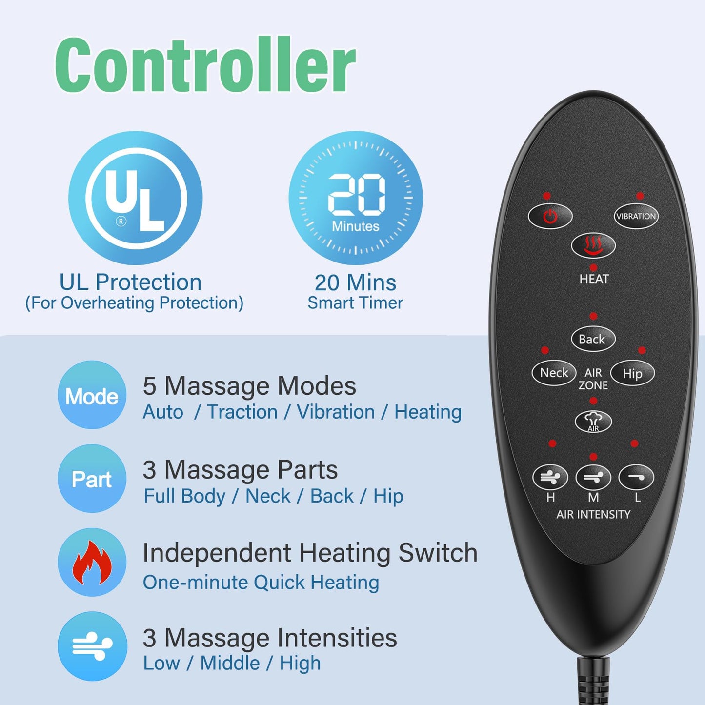comrelax Back Massager with Heat & Traction & Vibration, Seat Massager Pad for Pain Relief Deep Tissue, Lumbar Traction, PU Leather, Foldable, for 5’ to 6’1”, Massage Chair Pad for Office Home