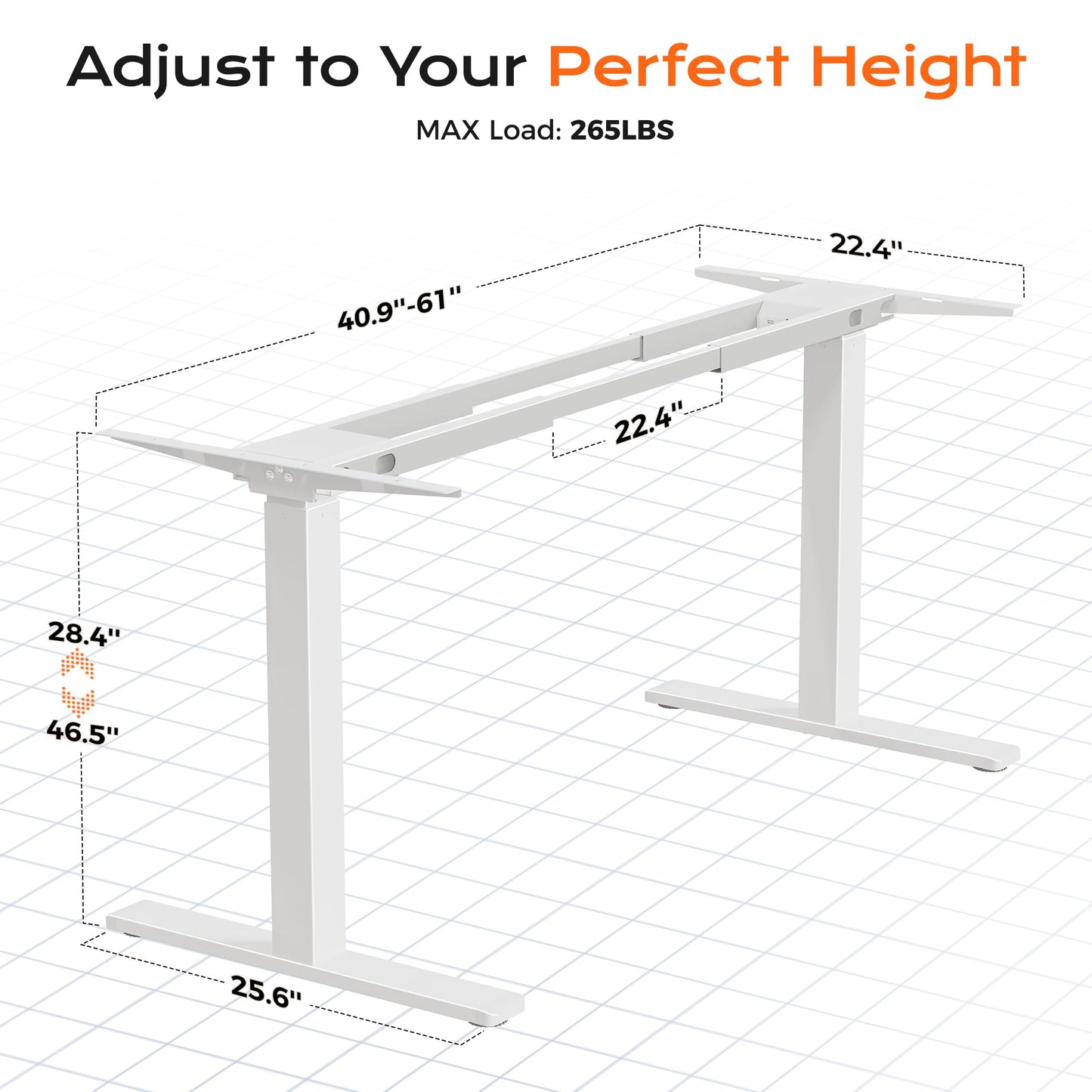 Huuger Dual Motor Electric Standing Desk Frame, Sit Stand up Desk Leg for 47.2” to 86.6” Desktop, Computer Desk Leg with Cable Tray, 3 Memory Height Presets, 2 Hooks, White Frame Only