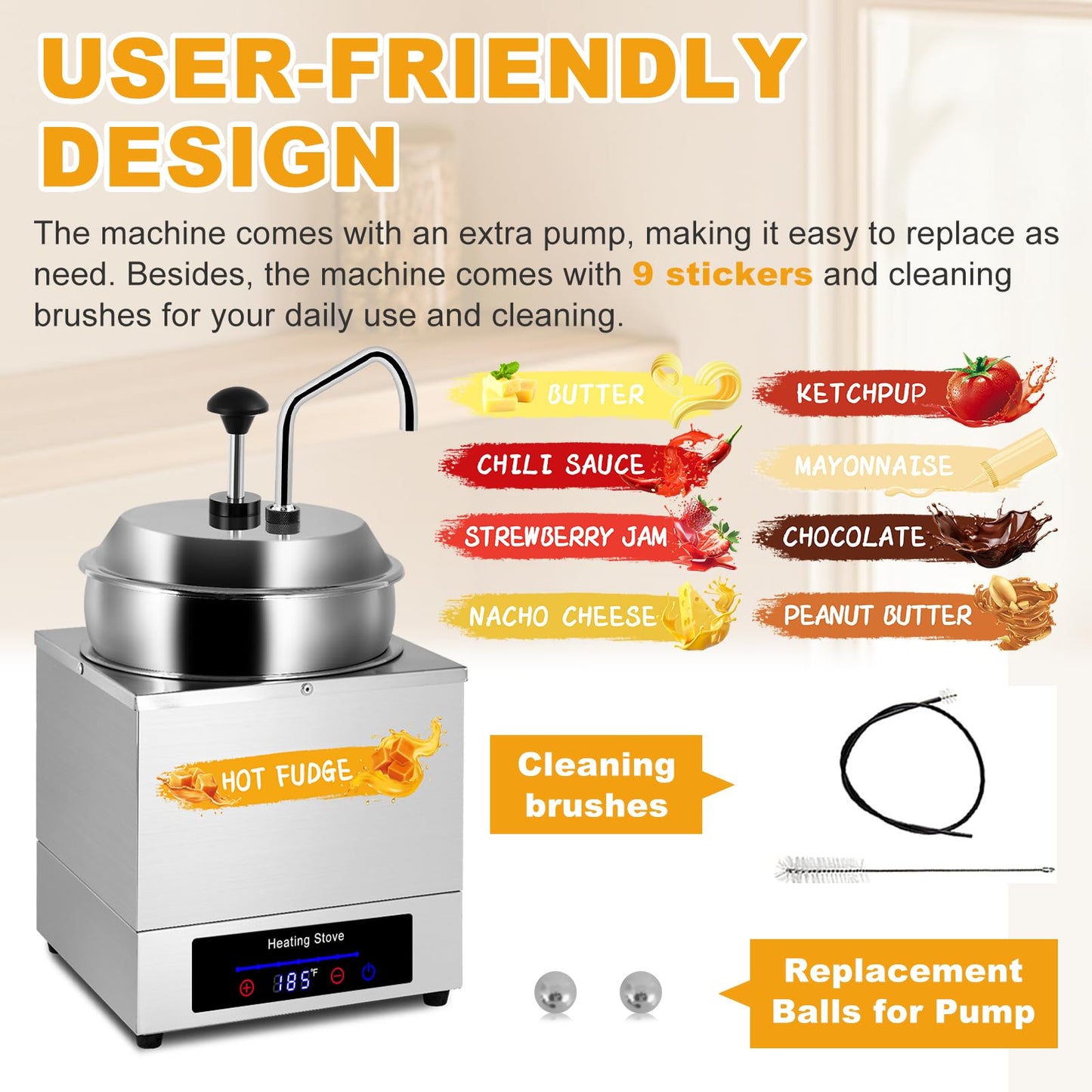 Digital Nacho Cheese Dispenser with Stainless Pump, 7.4Quart Nacho Cheese Warmer Stainless Steel Hot Fudge Dispenser Insulated Pump Dispenser for Cheese Sauce Fudge Butter Caramel