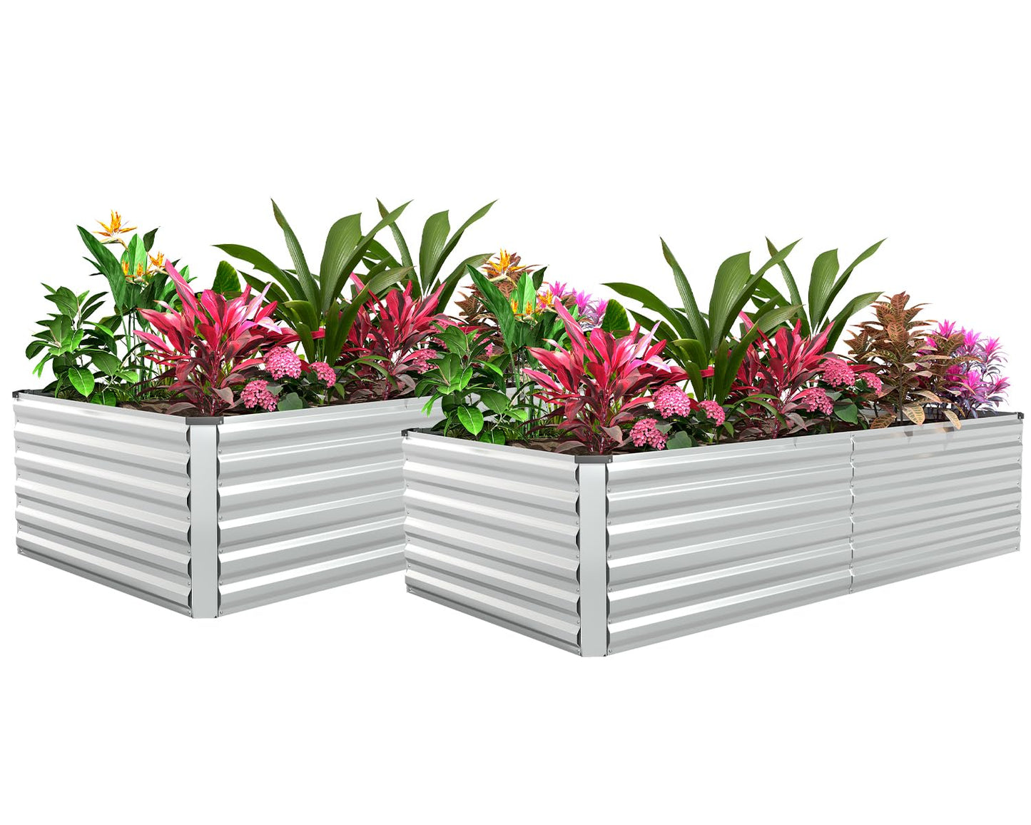FOOWIN 2pcs 8x4x2ft Galvanized Raised Garden Bed, Planter Raised Garden Boxes Outdoor, Large Metal Raised Beds for Gardening, Garden Bed for Vegetables, Flowers, Herb,478 Gallon Capacity, Silver