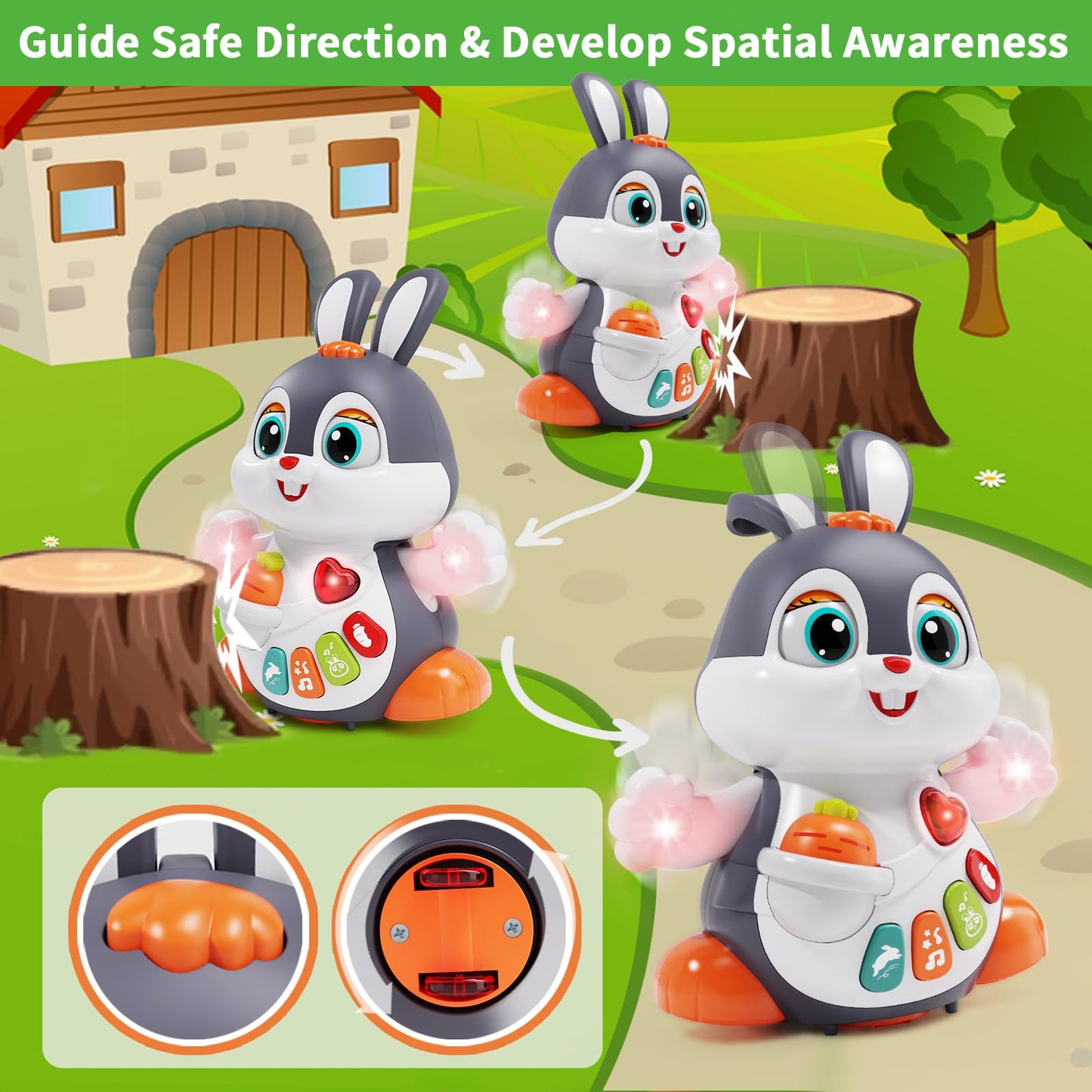 Wanonoo Baby Musical Bunny Toy Dancing Crawling Tummy Time Toys, Light Up Infant Toys 0-3-6 6-12 12-18 Months Birthday Gifts for 1 Year Old Boy Girl Learning Baby Basket Stuffers