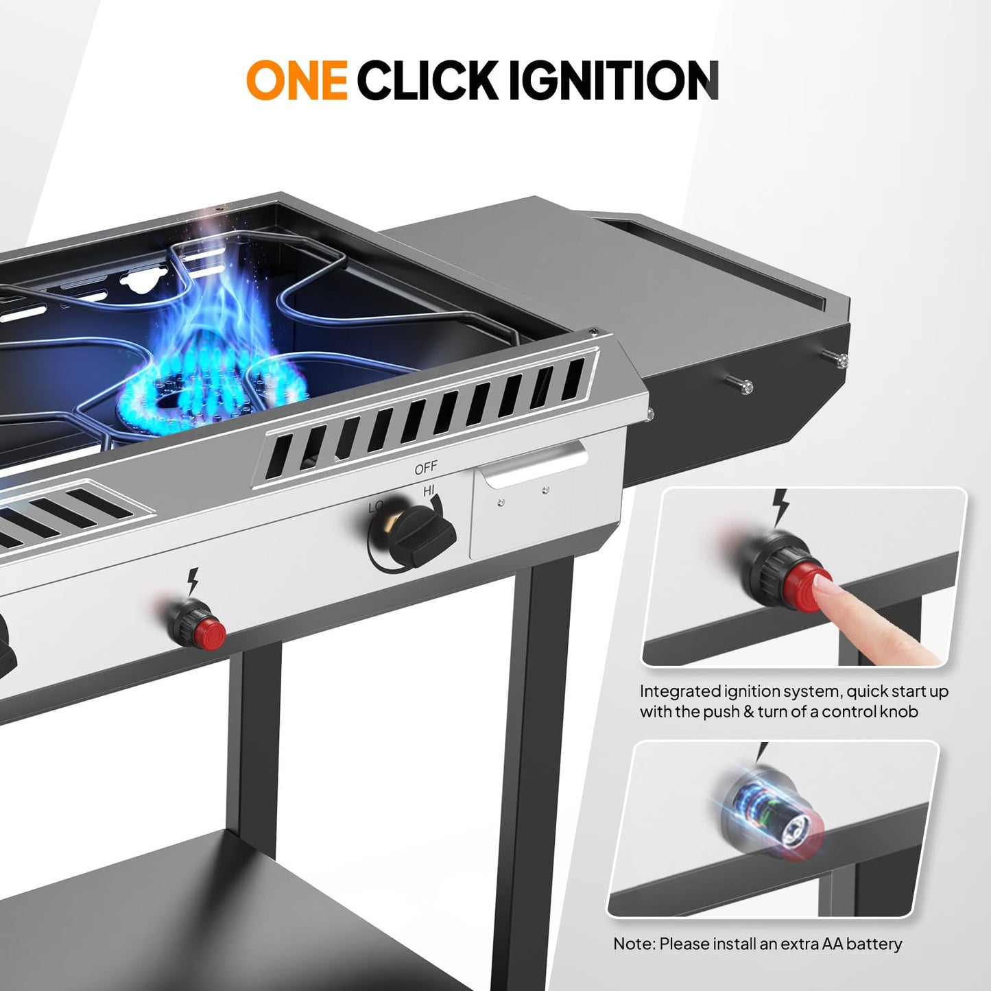ROVSUN 2 Burner Outdoor Propane Gas Stove with Auto-ignition, Regulator & Side Shelves, 150,000 BTU Powerful Stand Cooker for Backyard Patio Cooking Home Brewing Canning Turkey Frying