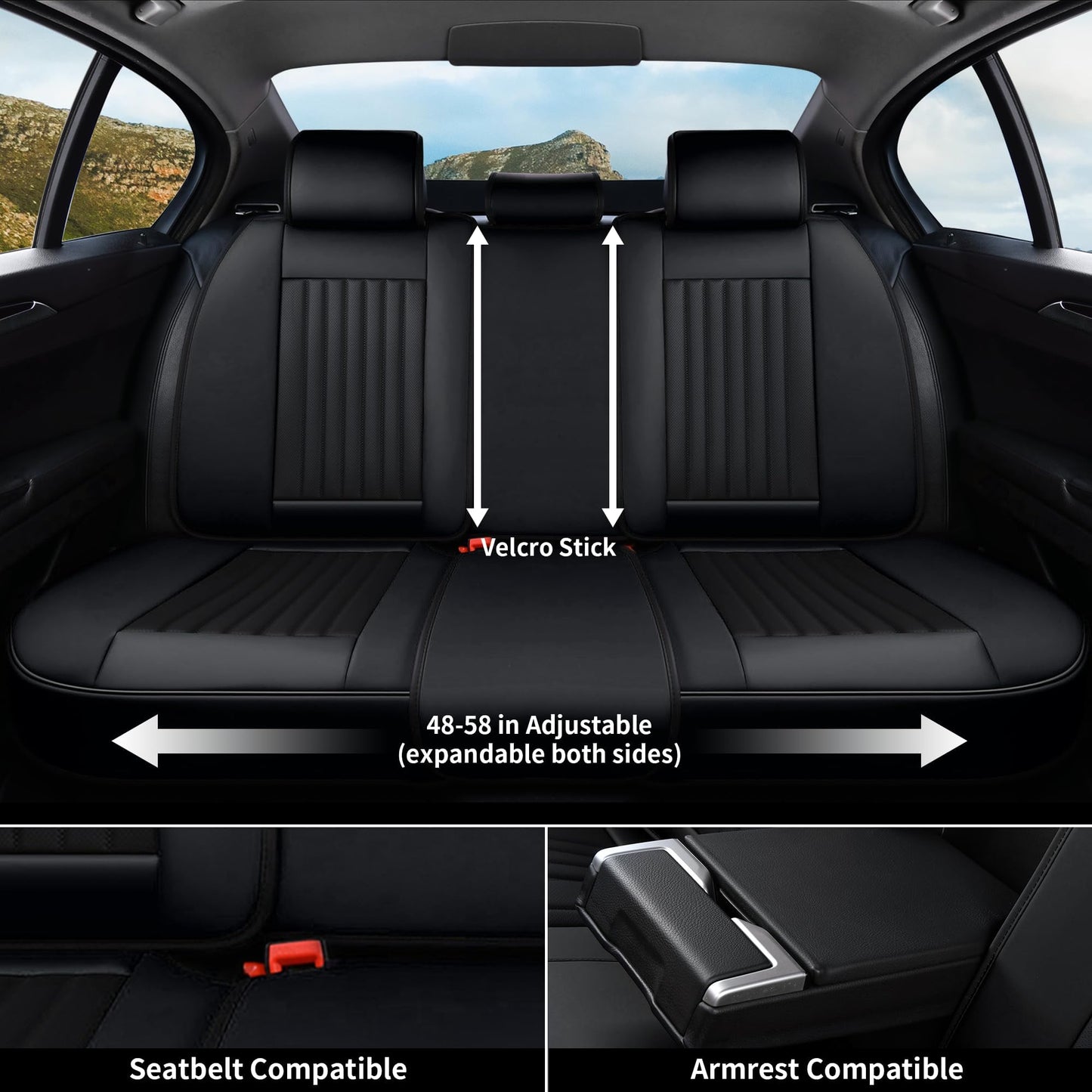 Coverado Car Seat Covers Full Set, Seat Covers for Cars, Black Car Seat Cover, Car Seat Protector, Nappa Leather Car Seat Cushion, Waterproof Car Seat Covers Front Seats and Back Fit for Most Cars