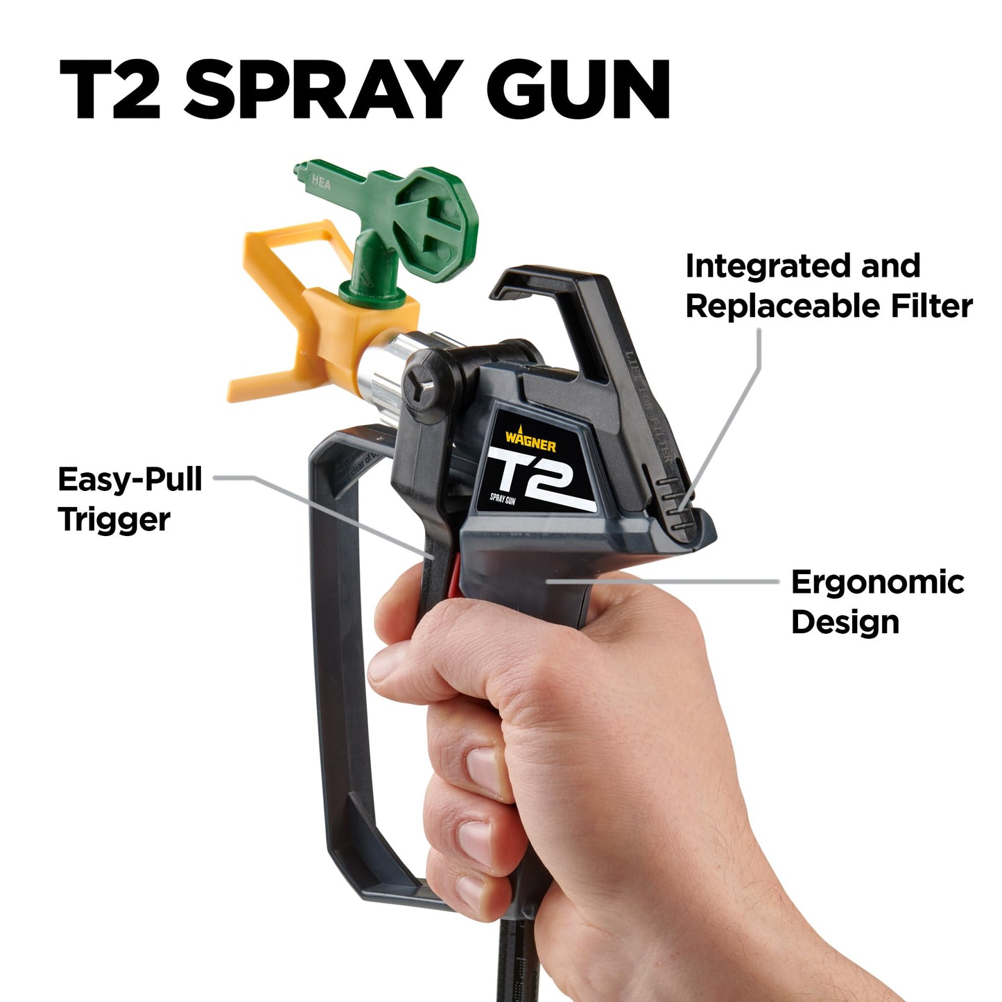 Wagner Spraytech 2435698 Control Pro 130 Paint Sprayer with T2 Gun, High Efficiency Airless Sprayer with Low Overspray, Yellow