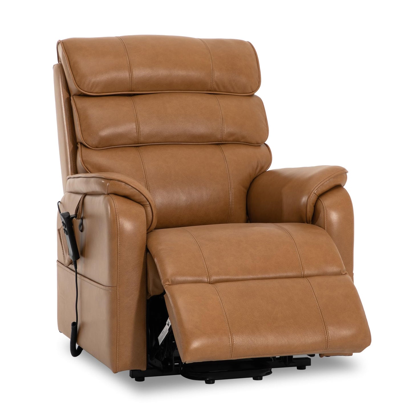DYNOX 350 LBS Genuine Leather Power Lift Recliner Chair for Elderly, Medium Size Dual Motor Lay Flat Infinite Positions Recliner with Heat & Massage (9188,Genuine Leather,Camel)