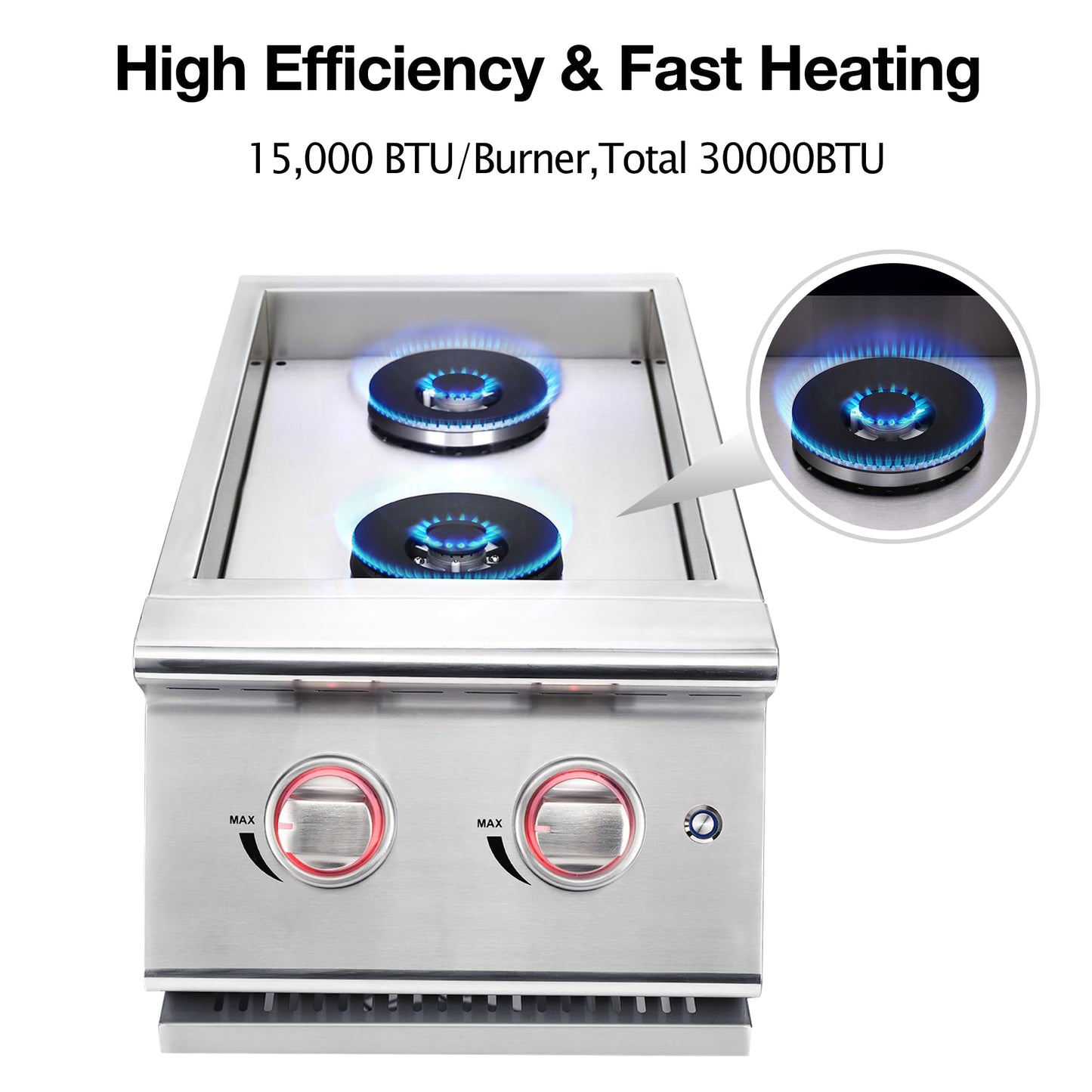 Livory Double Grilling Side Burners for Outdoor Kitchen, 2 * 15,000BTU Natural Gas Burners, Sturdy 304 Stainless Steel, with Liquid Propane Kit, Built-in Side Burner for BBQ Island Grill