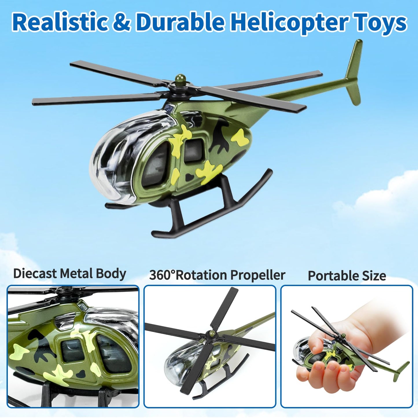 Tcvents Diecast Helicopter Toy 6 Pack, Model Plane Mini Helicopters for Kids 3 4 5 6 7 Years Old, Military Airplane Toys Planes for Boys Toddlers Birthday Gifts & Party Favors