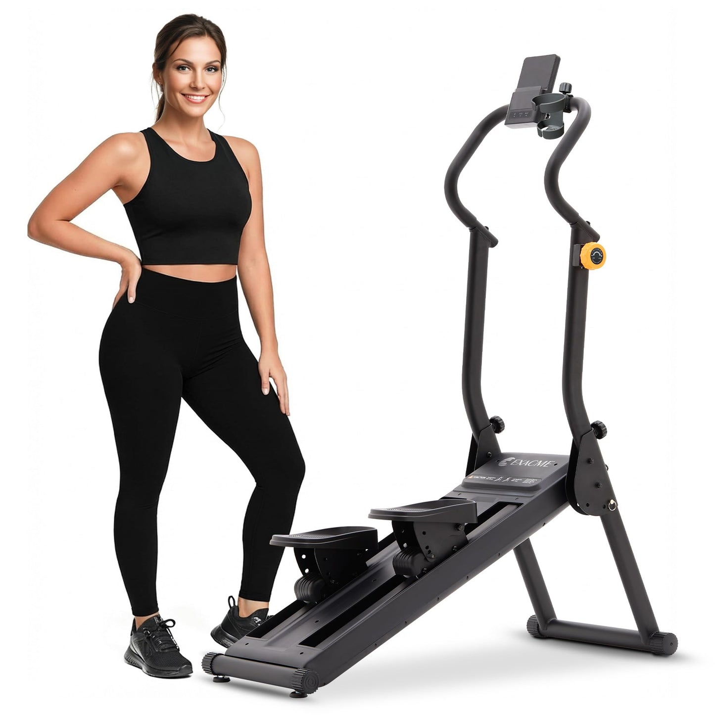Magnetic Stair Stepper for Home, 16-Level Adjustable Resistance up to 77LBS, 350LBS Capacity, with Cup Holder & Bluetooth APP, Folding Compact Cardio Climber(Black)
