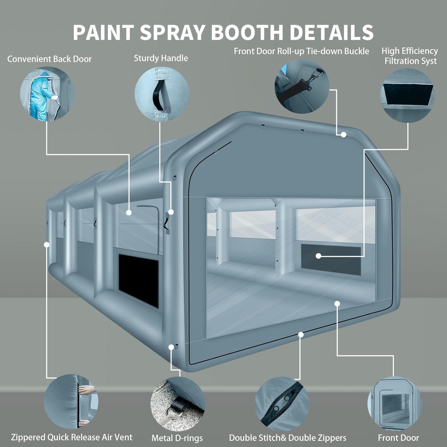 GONFLABLE 26 * 14.5 * 9.5FT Inflatable Spray Booth with 480w+950w Air Blower, Airbrush Paint Booth Blow up Tents for Camping Auto Car Parking Workstation Club