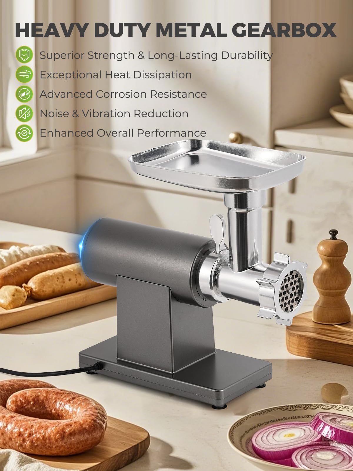 Flyseago Meat Grinder Electric 3200W Heavy Duty Meat Grinders Chopper Machine Touch Control Multifunctional with Cutting Blade 3 Grinding Plates 3 Sausage Stuffers Kubbe Kit for Household & Commercial