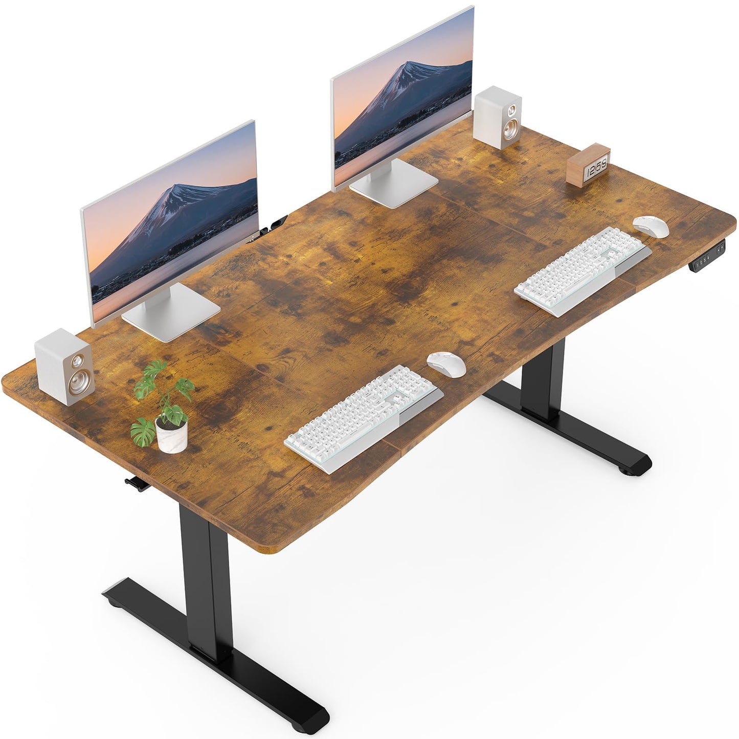 Veken 63 x 28 Inch Electric Standing Desk with Adjustable Height, Sit to Stand Computer Table for Study, Work or Gaming, Home Office Desk Brown