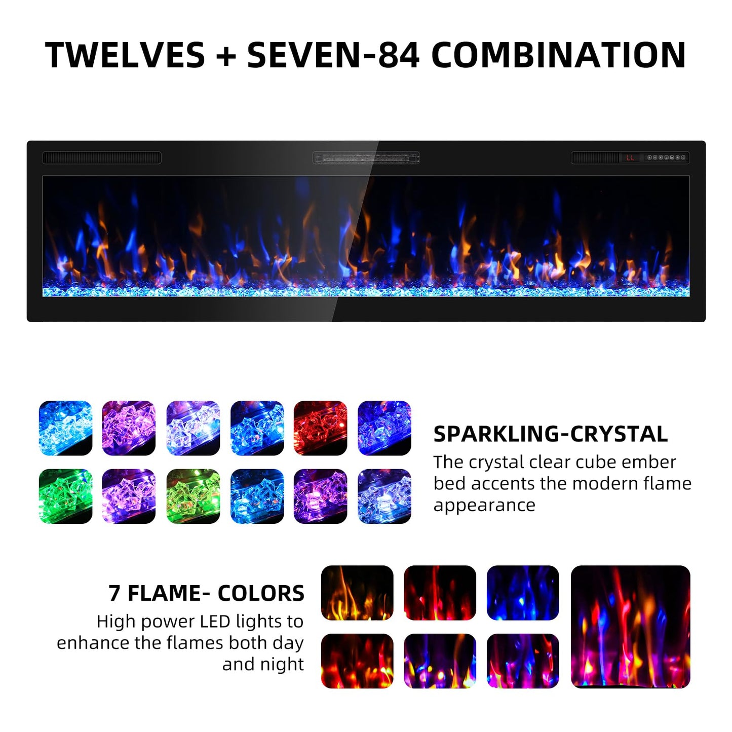 68 inch Electric Fireplace Inserts and Wall Mounted with Remote Control & Touch Screen 1500W Fireplace Heater Ultra Narrow Frame