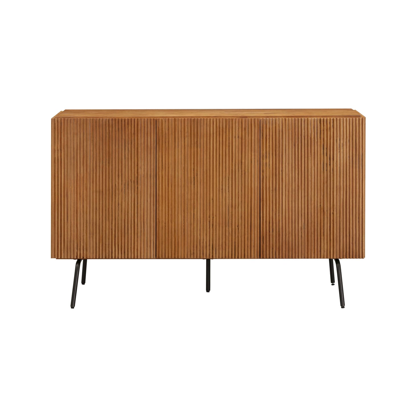 NTC Veil Modern Sideboard with 3 Doors, Buffet Cabinet with Vertical Groove Design and Metal Legs, Storage Cabinet for Living Room, and Hallway, Effortless Assembly, Teak Look