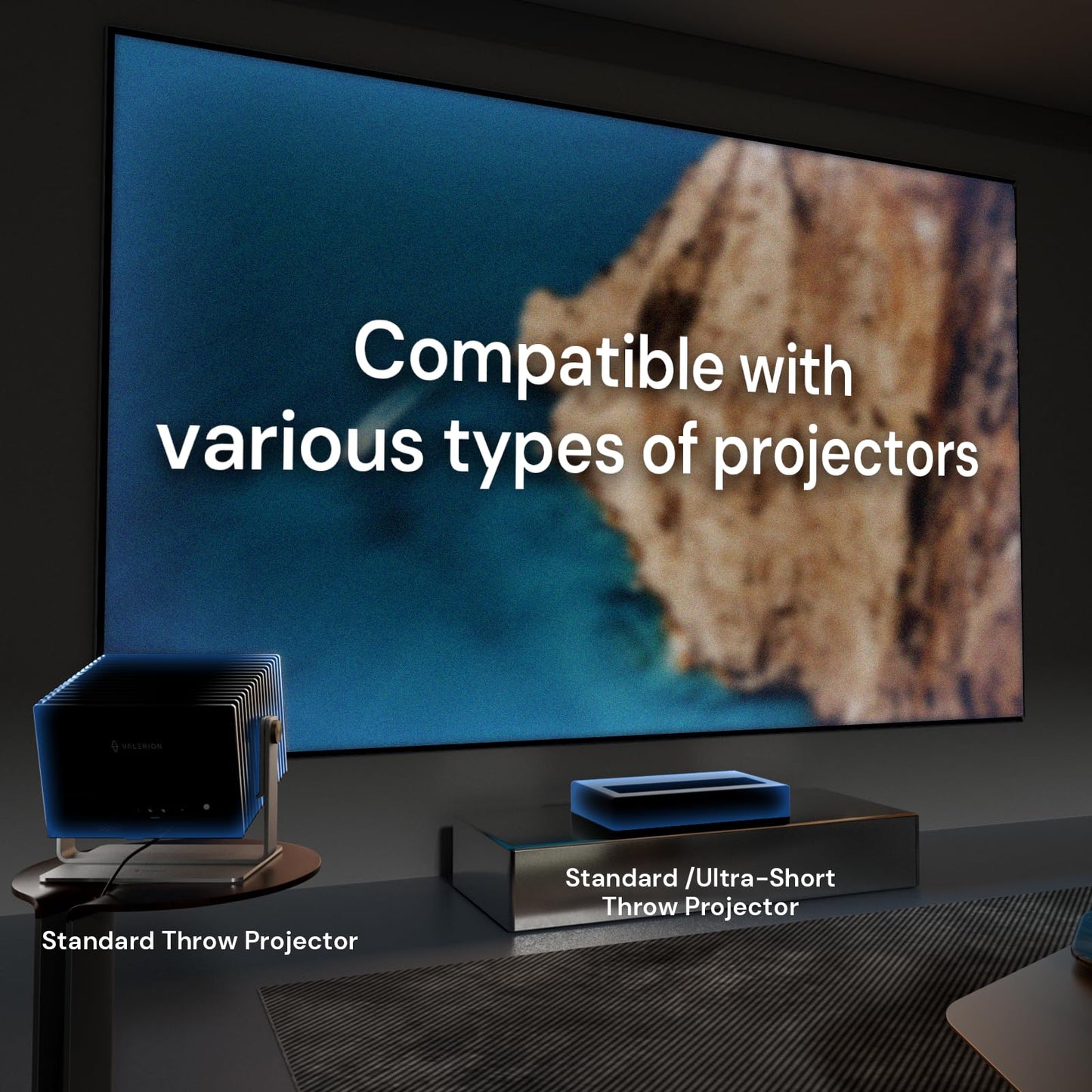 Valerion 120-inch Fixed Frame Projector Screen, 1.3 dB Gain, 80% PQE, 4K/8K Ultra HD, 3D Wall Mount Projector Screen, Works with Long Throw, Short Throw & Ultra Short Throw Projectors