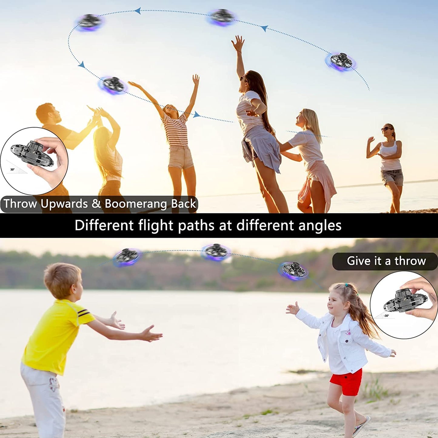 Flying Spinner Mini UFO Drone, Ifly Spinner Fly UFO Flying Fidget Spinner, iFly Hand Controlled Boomerang Drone Cool Toys Gifts for 8 9 10+ Year Old Boys Girls Teens Indoor Outdoor Toys (Black)