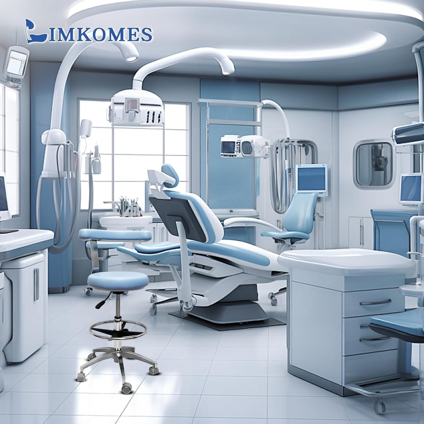 LIMKOMES Rolling Stool with Removable Footrest Lab Salon Chair Height Adjustable 360° Swivel Stool for Dentist with Unique Backrest Design
