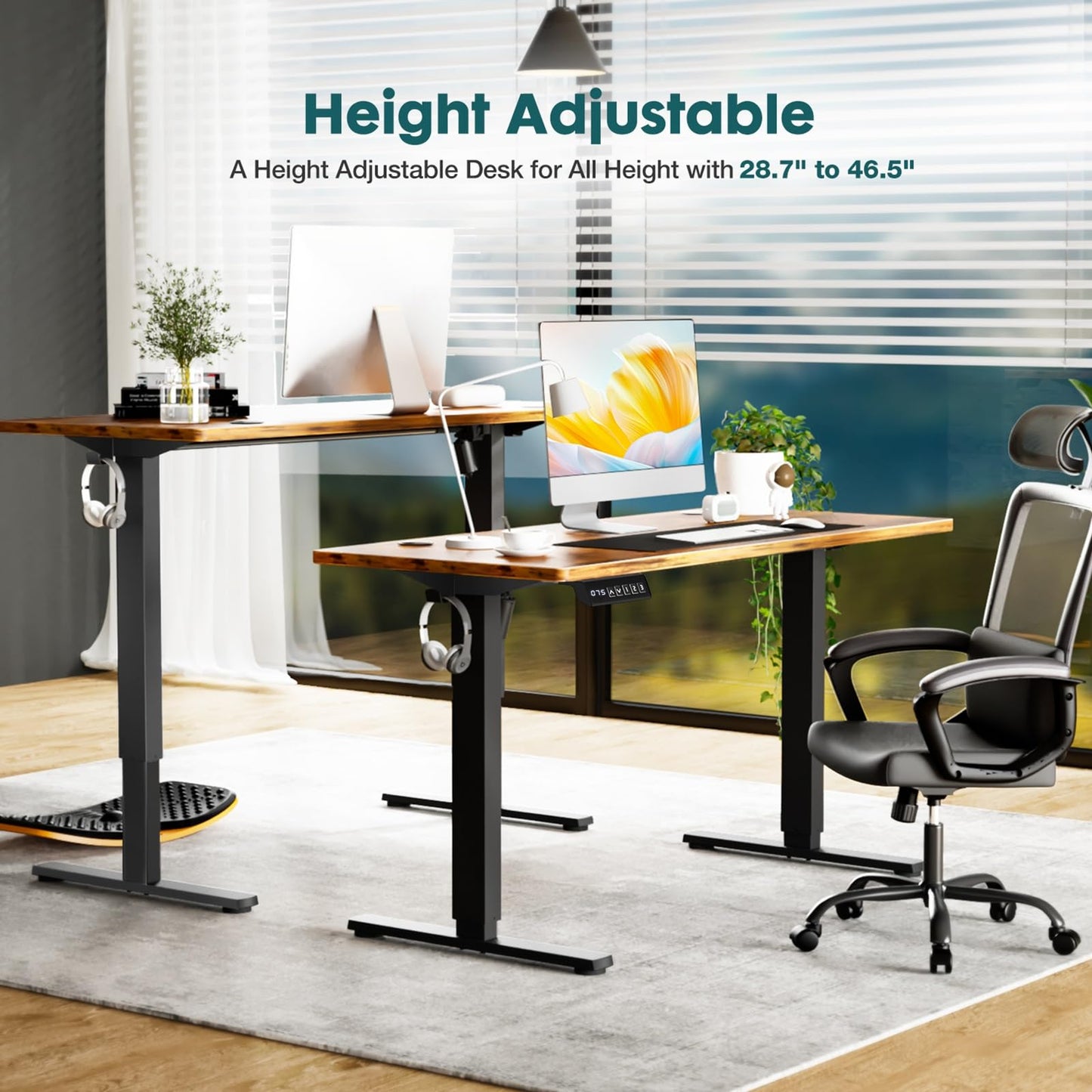 KMFurnila Electric Standing Desk Adjustable Height, 63" x 24", Sit Stand up Desk with 3 Memory Settings, Computer Desk with Cable Management for Home Office, Metal Frame, Brown