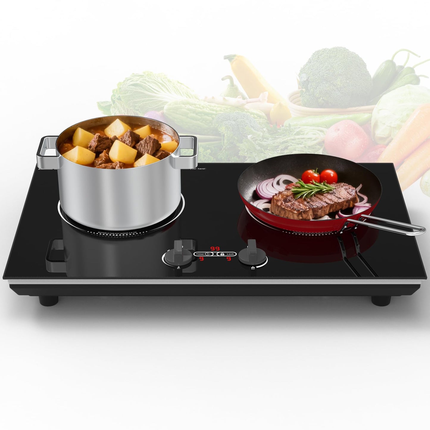 VBGK Induction Cooktop,110V 4000W Countertop burners with Knob Control,9 Power Levels, Kids Lock & Timer,LED touch control,Overheat Protection Electric stove,2 burner induction cooktop