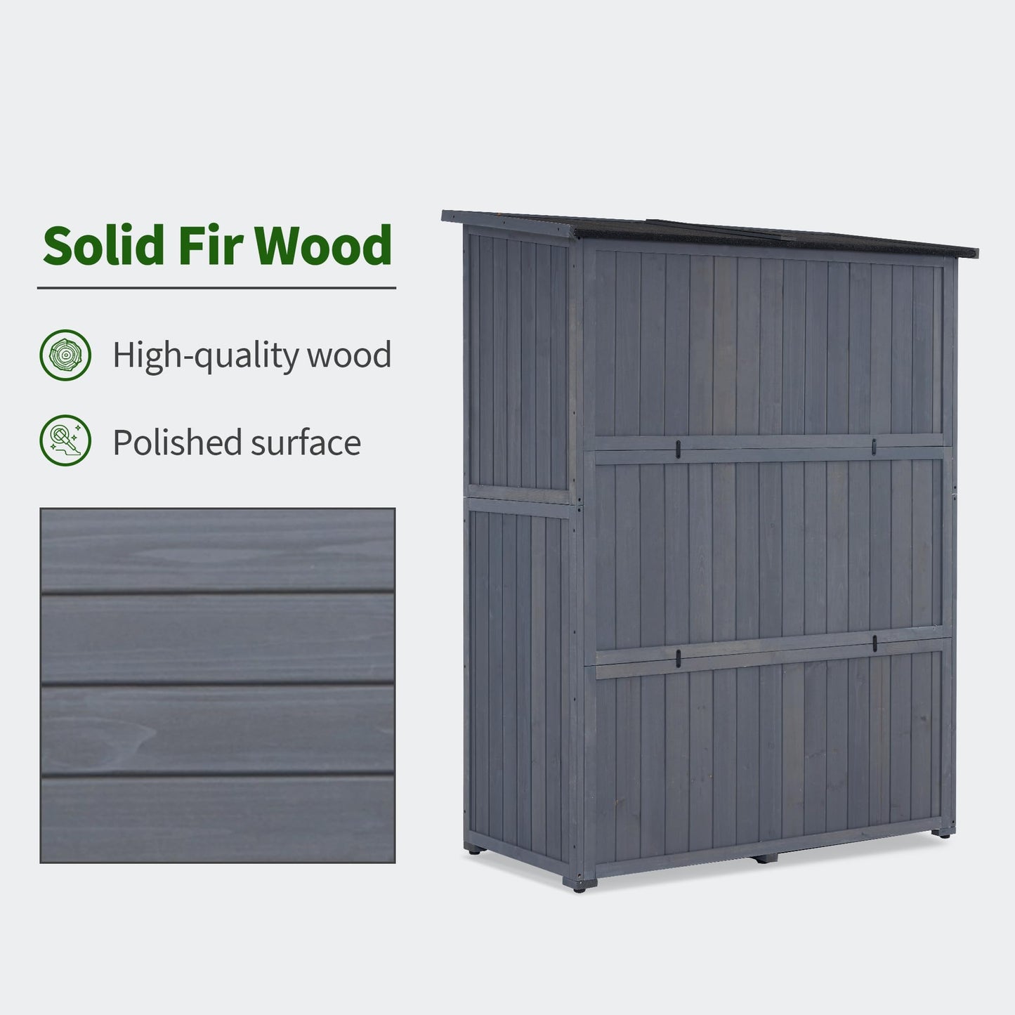 MCombo Outdoor Storage Cabinet, Wooden Storage Shed with Latch, Outside Garden Tool Shed with 2 Doors for Patio Yard Lawn, 1900 (Grey, Large)
