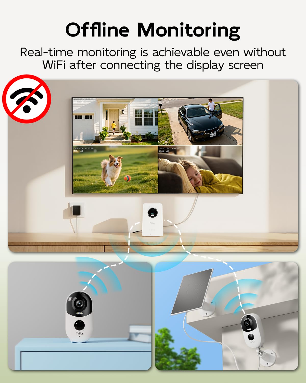 TIEJUS 3K 4MP Security Cameras Outdoor Wireless, Solar Powered Cameras for Home Security, No Subscription, Smart Detection, Color Night Vision, 2-Way Talk, 2.4/5GHz WiFi, 32GB Local Storage
