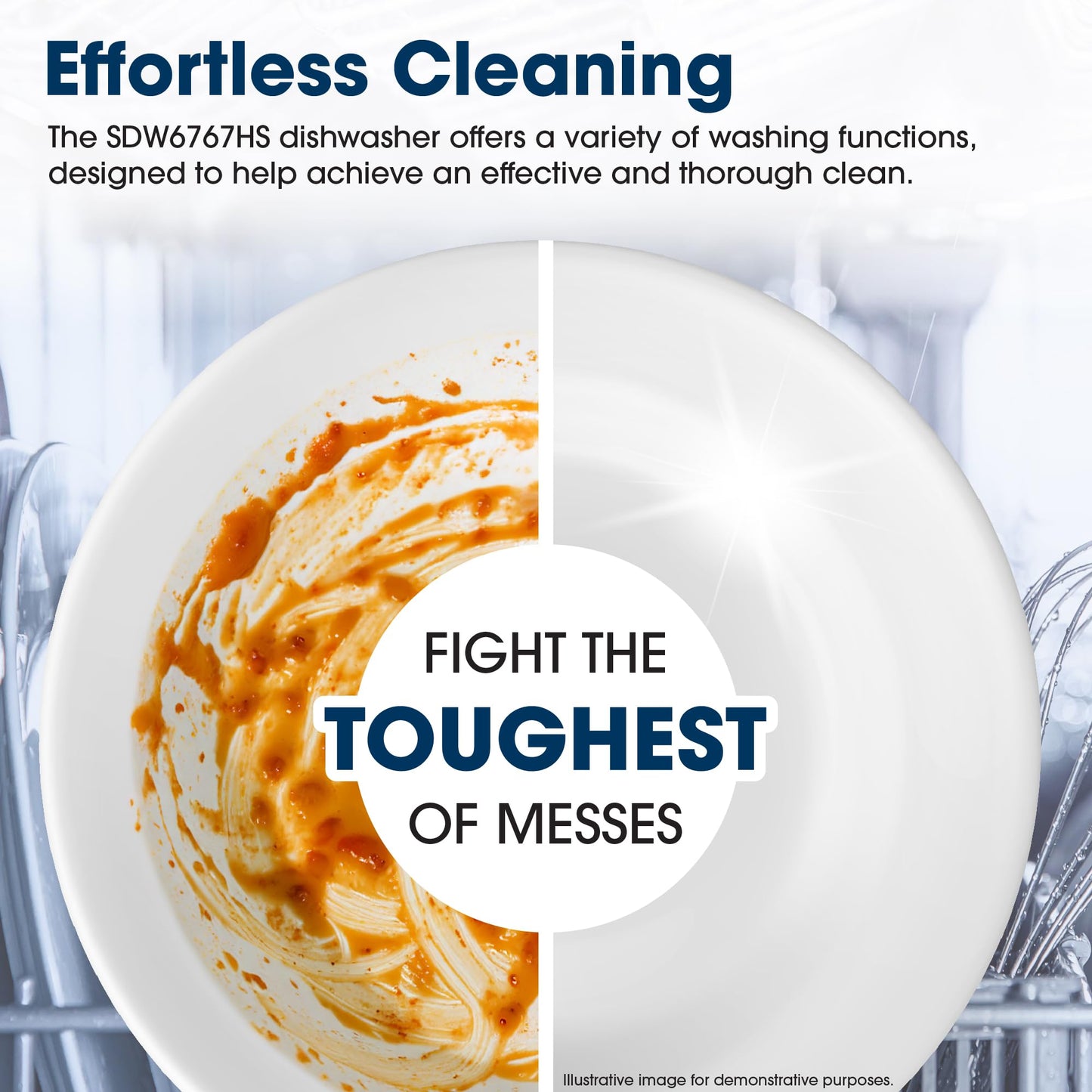 SHARP SDW6767HS Smart Dishwasher Works with Alexa. Includes LED Interior lights, Stainless Steel interior, Heated Dry with Fan Assist, Wash Zone cleans half load on either rack, Adjustable Third Rack