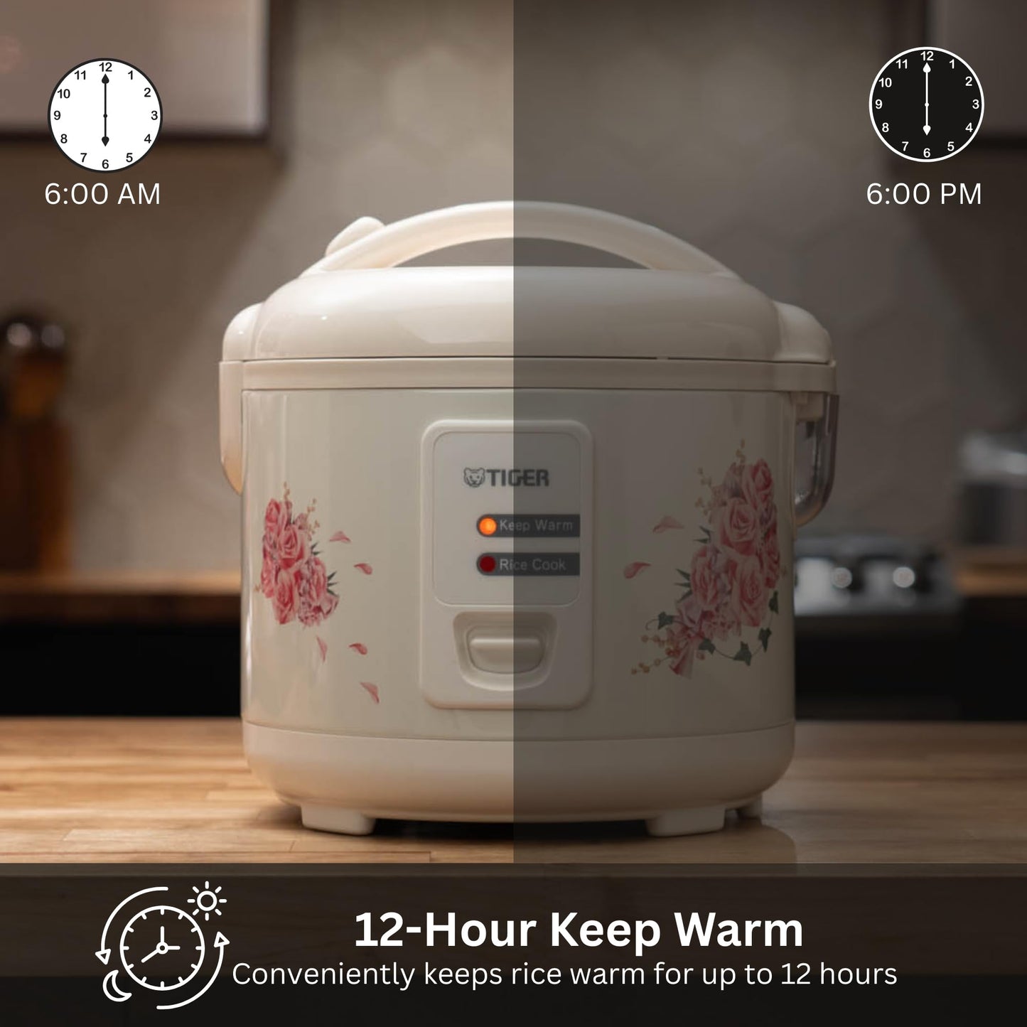 Tiger JAZ-A18U-LF 10 Cup Capacity White Rice Cooker with Non-Stick Inner Pot, Retractable Power Cord, and Keep Warm up to 12 hours (Flower)