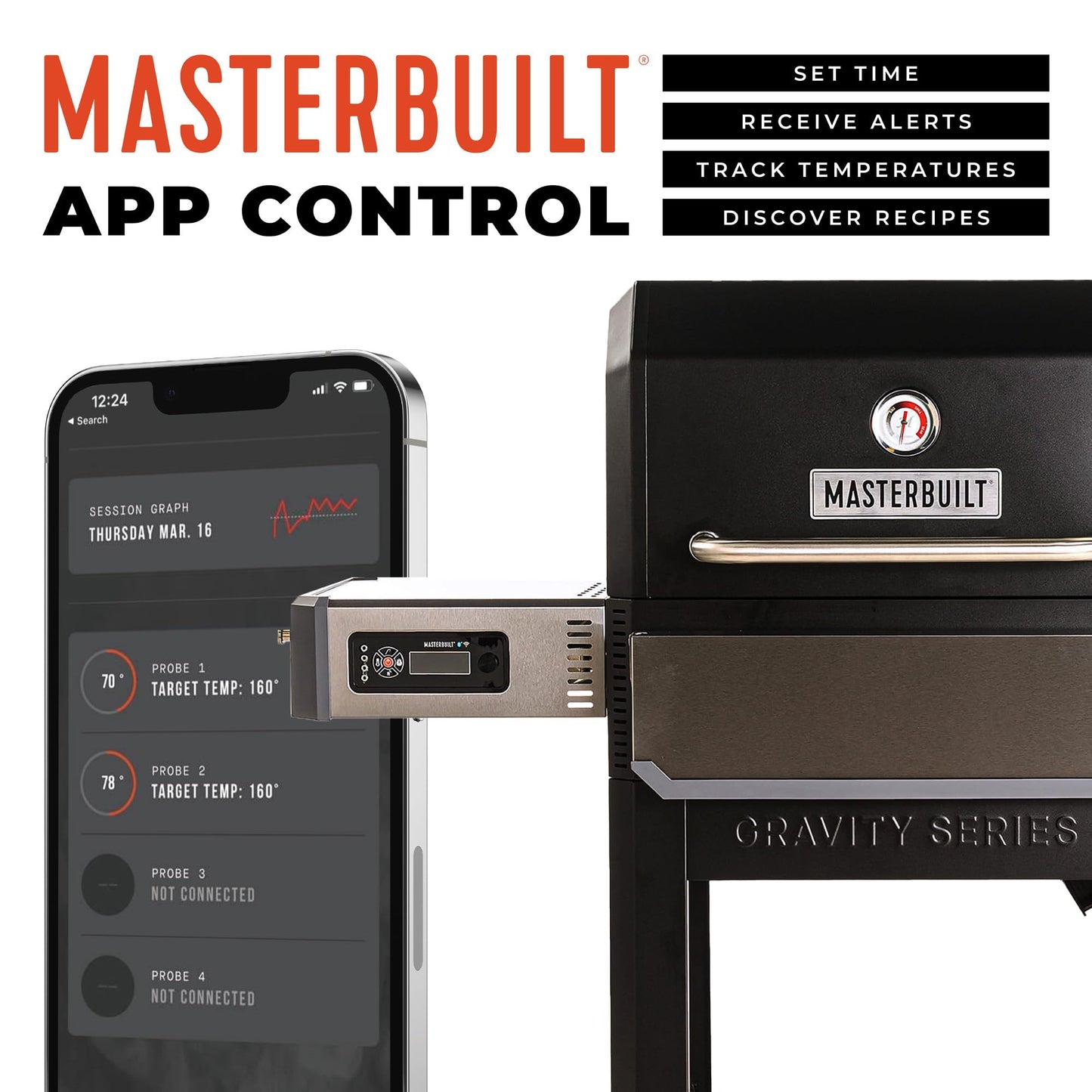 Masterbuilt® Gravity Series® 1050 Digital Charcoal Grill and Smoker with Digital Control, App Connectivity and 1,050 Cooking Square Inches in Black, Model MB20041220