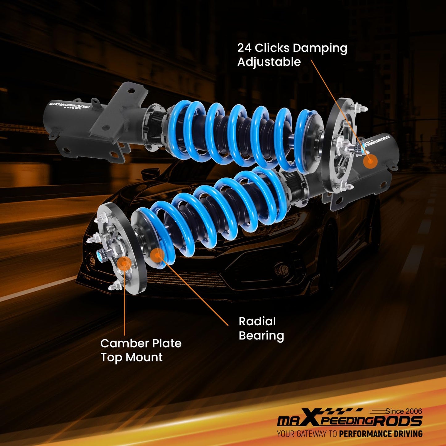 maXpeedingrods Coilover for Ford Mustang S-197 2005-2014, for Ford Mustang GT S-197 2005-2014, 24 Levels Damper Adjustable Coilovers Suspension Kit, Height Adjustable T6 Upgraded Lowering Kits Blue