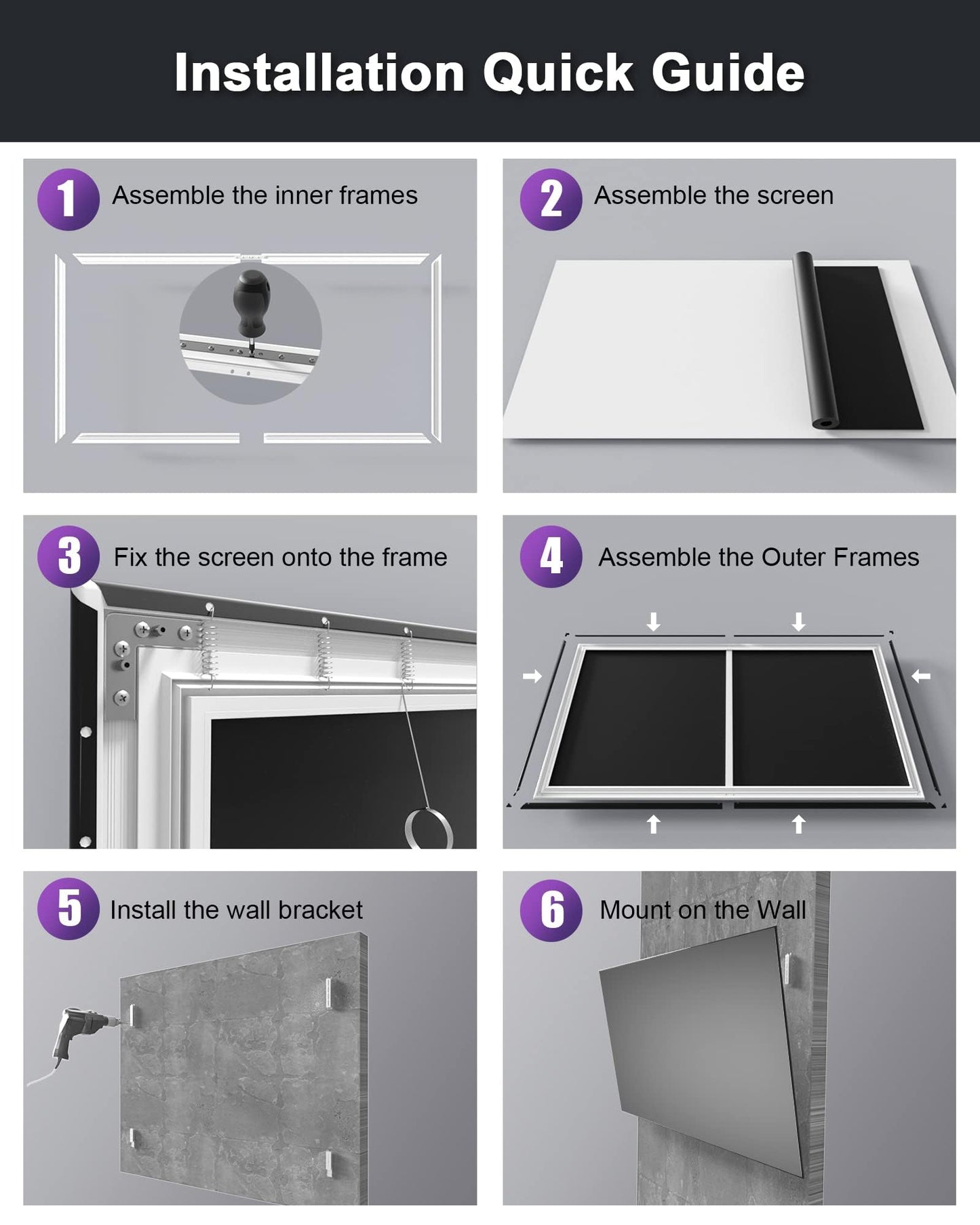 AWOL VISION 150-inch Projector Screen Fixed Frame, 1.3 dB Peak Gain, The Perfect Combo with LTV-2500, 80% Picture Quality Improved, 4K / 8K Ultra HD, Active 3D Wall Mount Projector Screen, MW-150