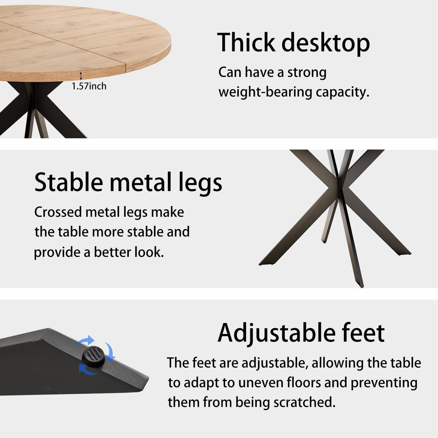 Zerifevni 46.4" Dining Table and Chair Set, Mid Century Modern for Set of 4, Coffee Table with Steel Legs for Kitchen Dining Room, Office, Save Space