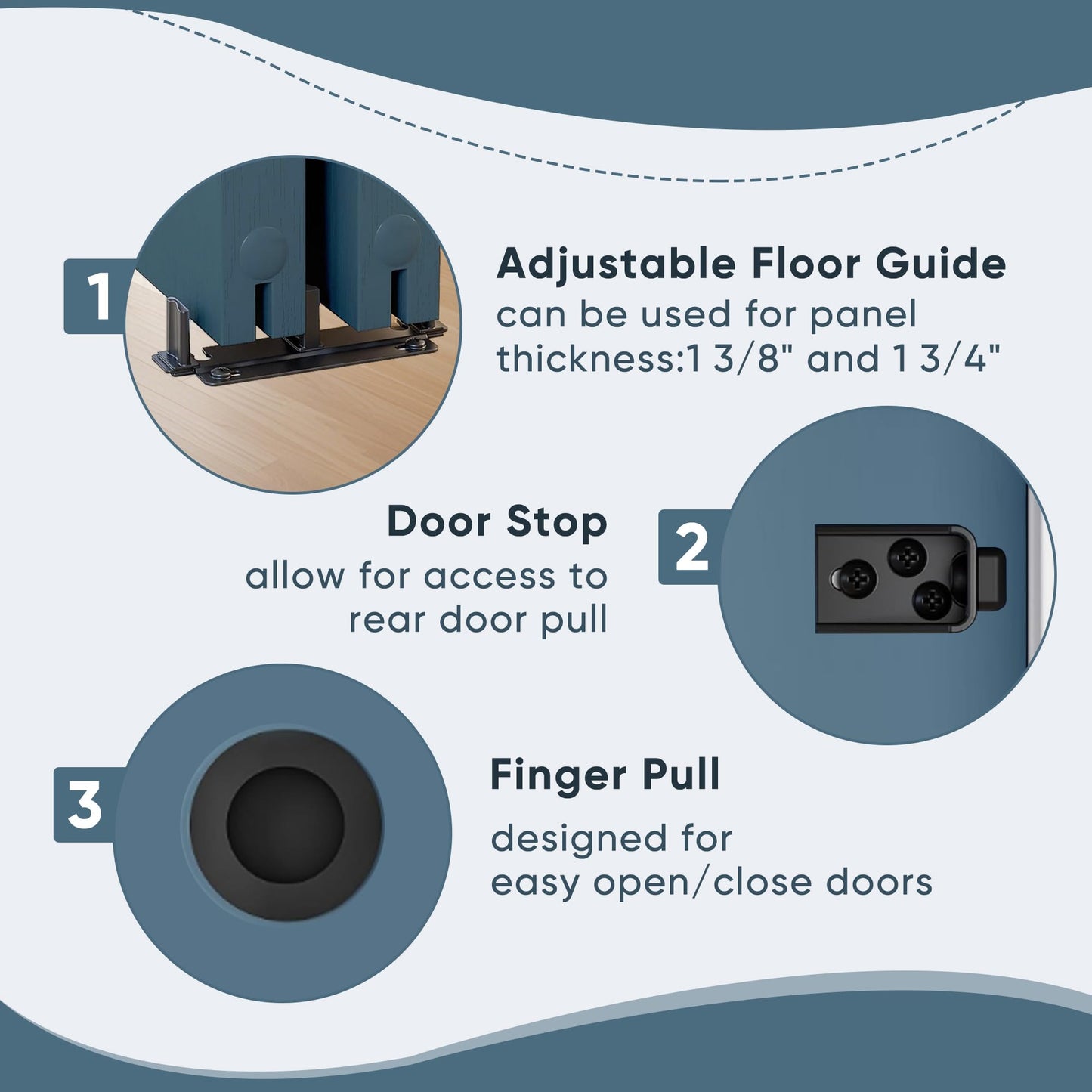 JUBEST 8FT Heavy Duty Bypass Door Hardware with Finger Pulls,Sturdy Aluminum Sliding Closet Door Track for 2 door System,Quietly and Smoothly,Fit Door Thickness 1 3/8" or 1 3/4",Easy to Install, Black