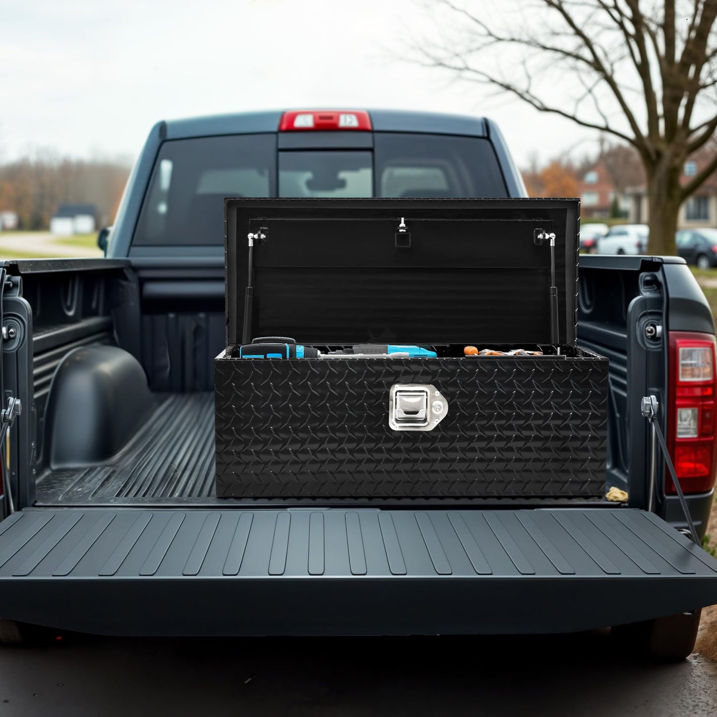 AUTOSAVER88 30 Inch Truck Bed Tool Box, Heavy Duty Aluminum Diamond Plate Tool Box Chest, Waterproof Chest Storage Box with Sliding Shelf and Lock for Trucks, Trailers, RVs, Warehouses